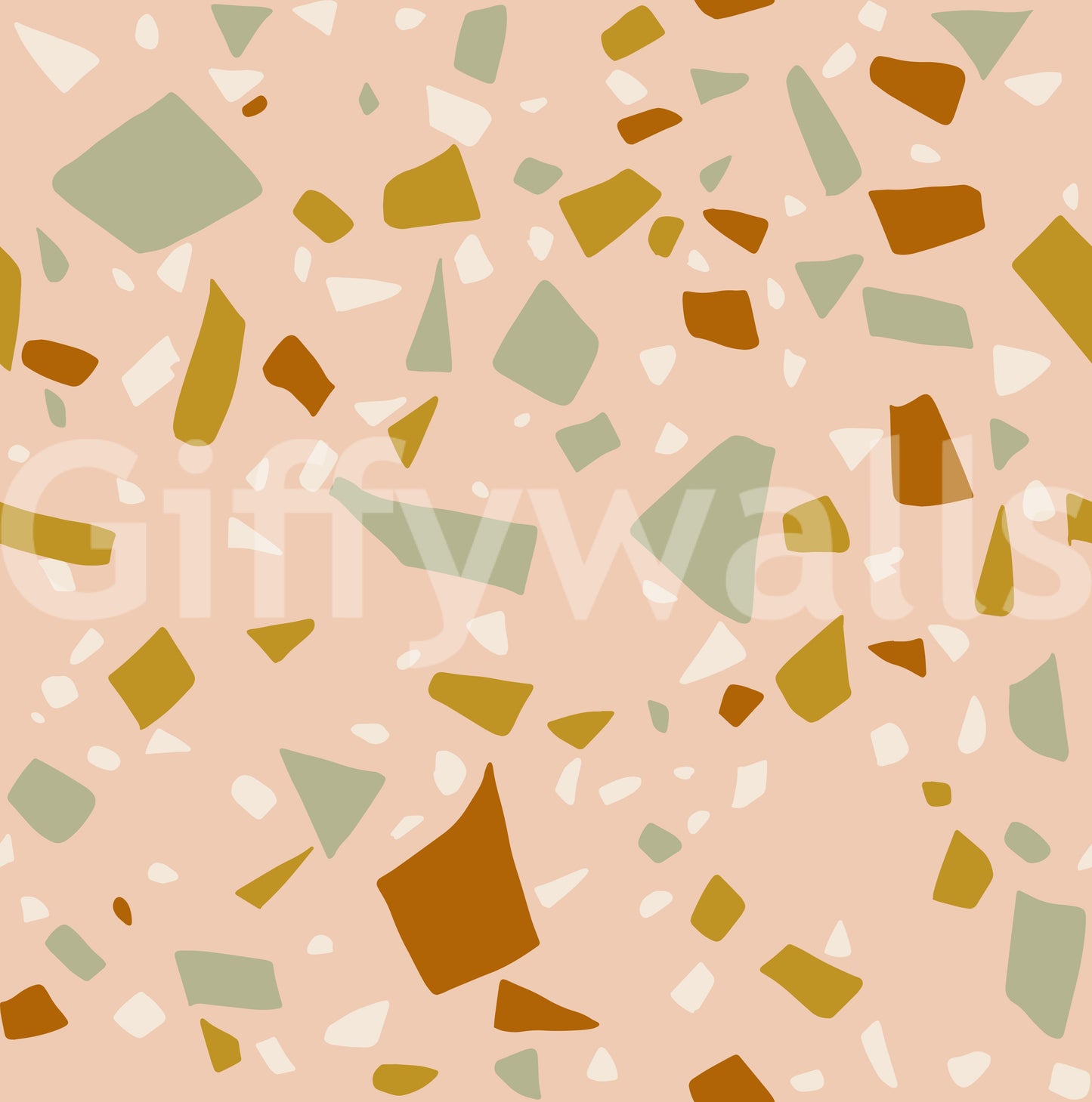 Close up of Peach Sage Terrazzo wallpaper showing stone flecks.