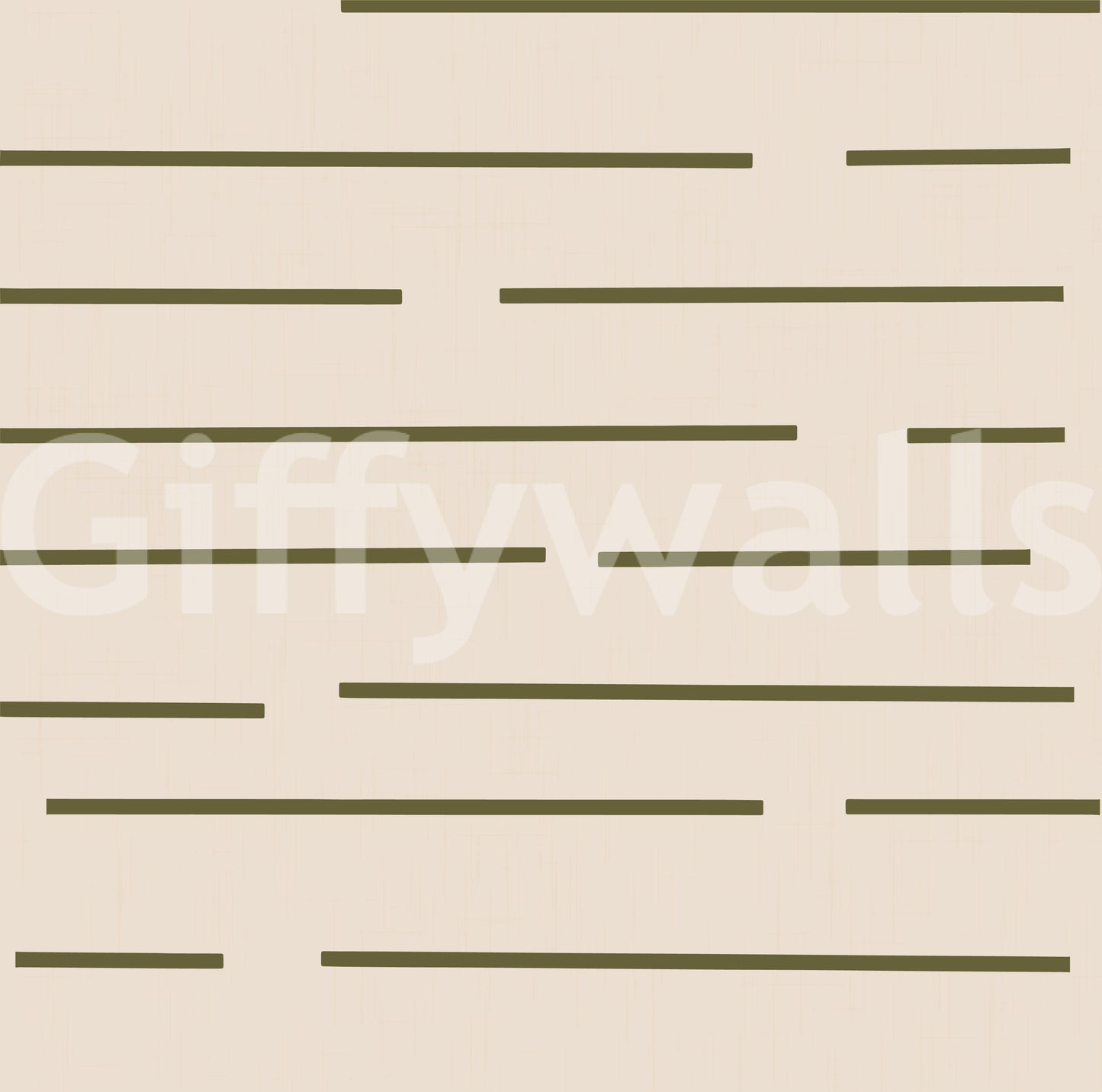 Olive green stripe wallpaper with horizontal bars on a textured beige backdrop.