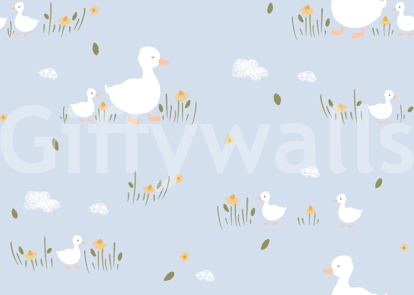 Baby ducklings wallpaper with ducks on sky blue background.
