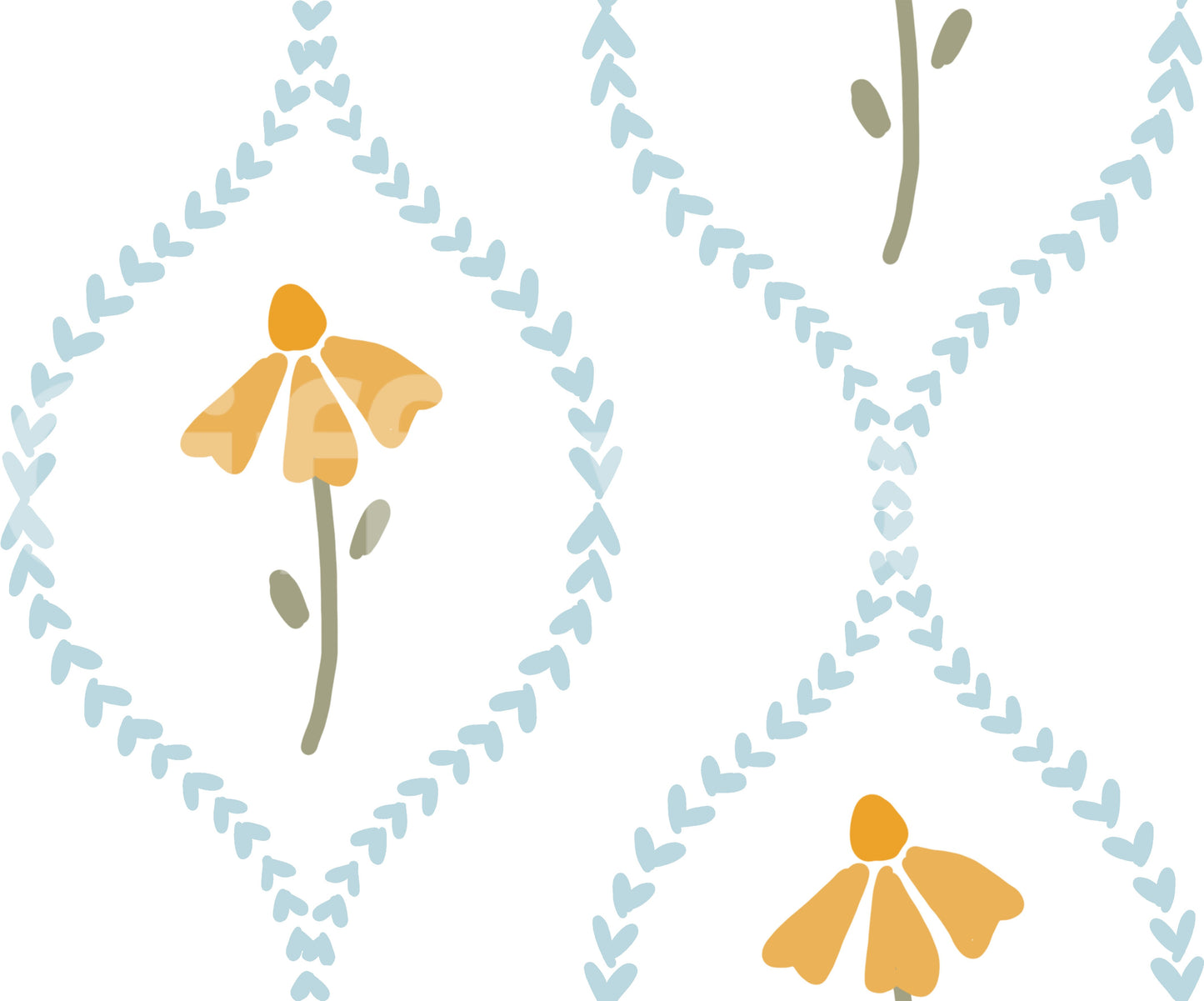 Pastel sweet heart blossom wallpaper with bright daisy clusters.