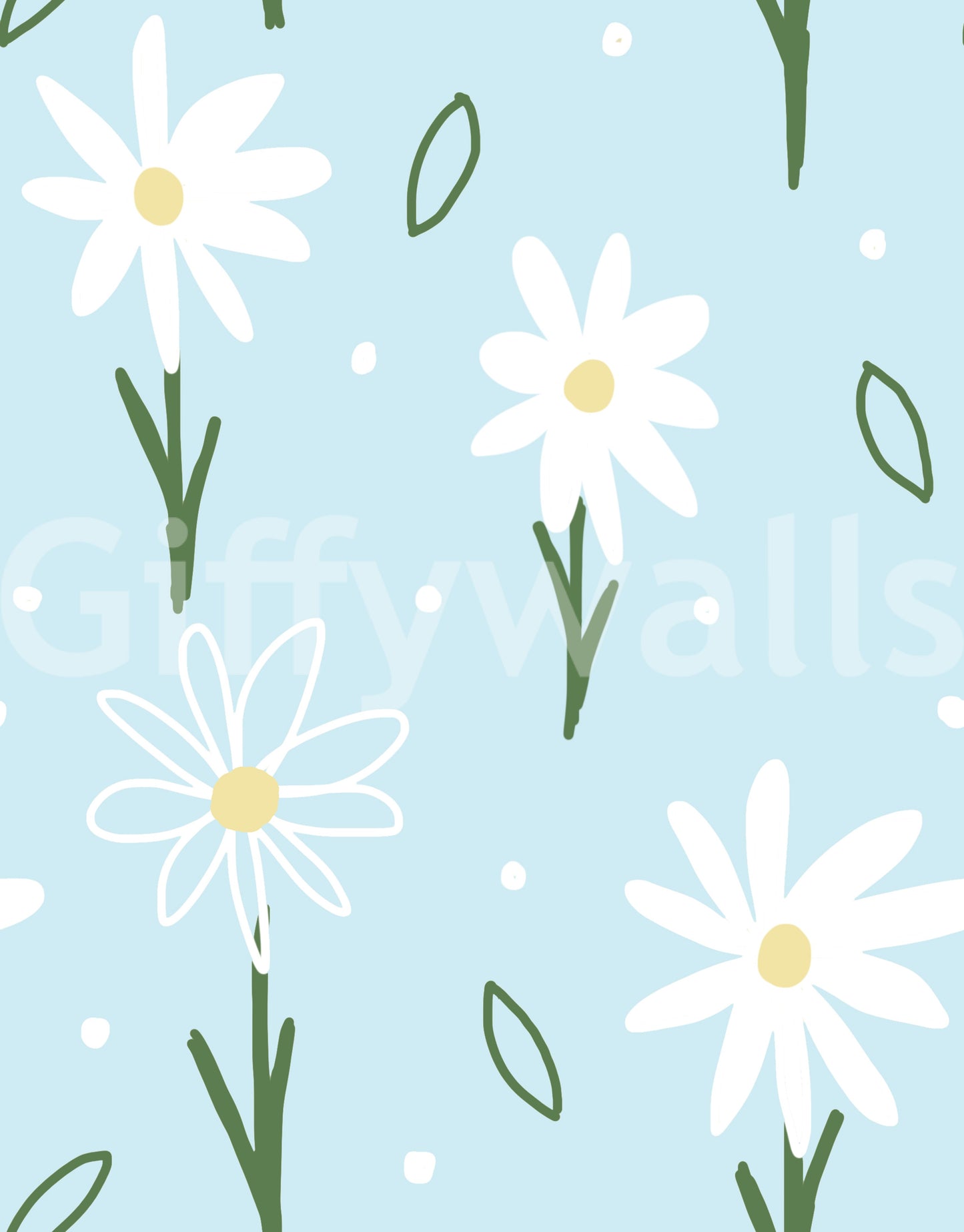 Blue daisy wallpaper with white blooms and yellow flower centres