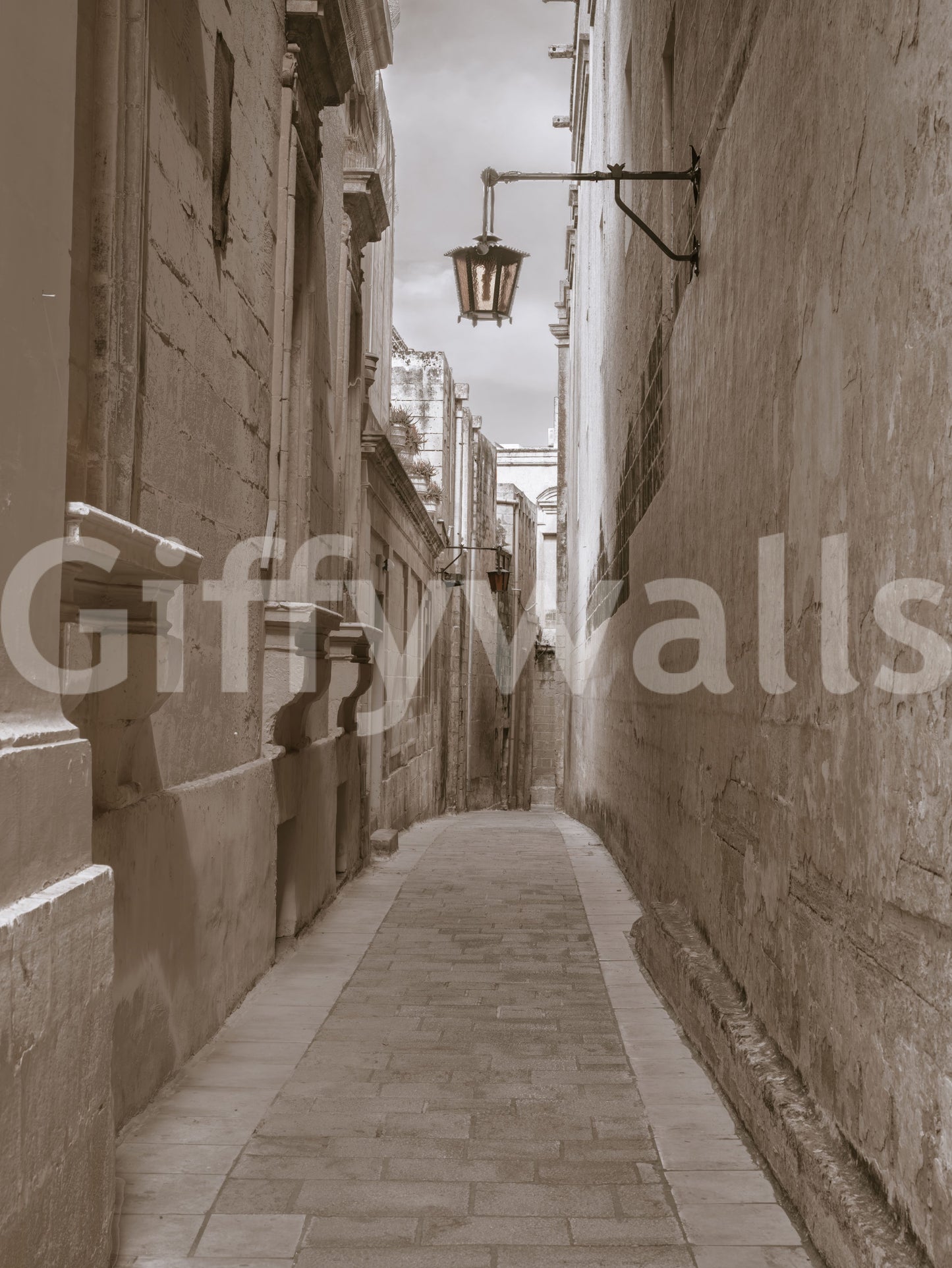The timeless stone passage wall mural in warm beige tone.