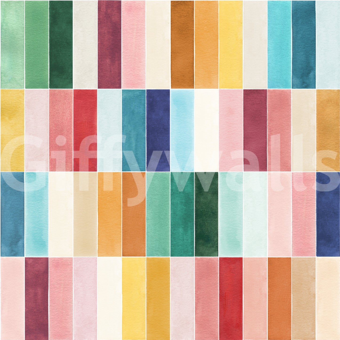 Modern Rectangular Tiles colourful in watercolour wallpaper., GD10190