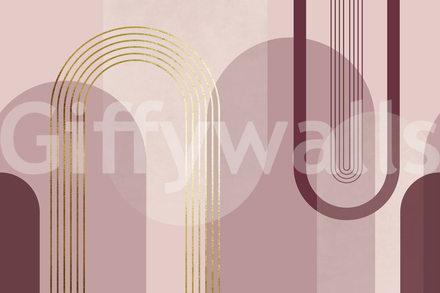 Pink mauve burgundy and gold geometric arch wall mural., GD10240