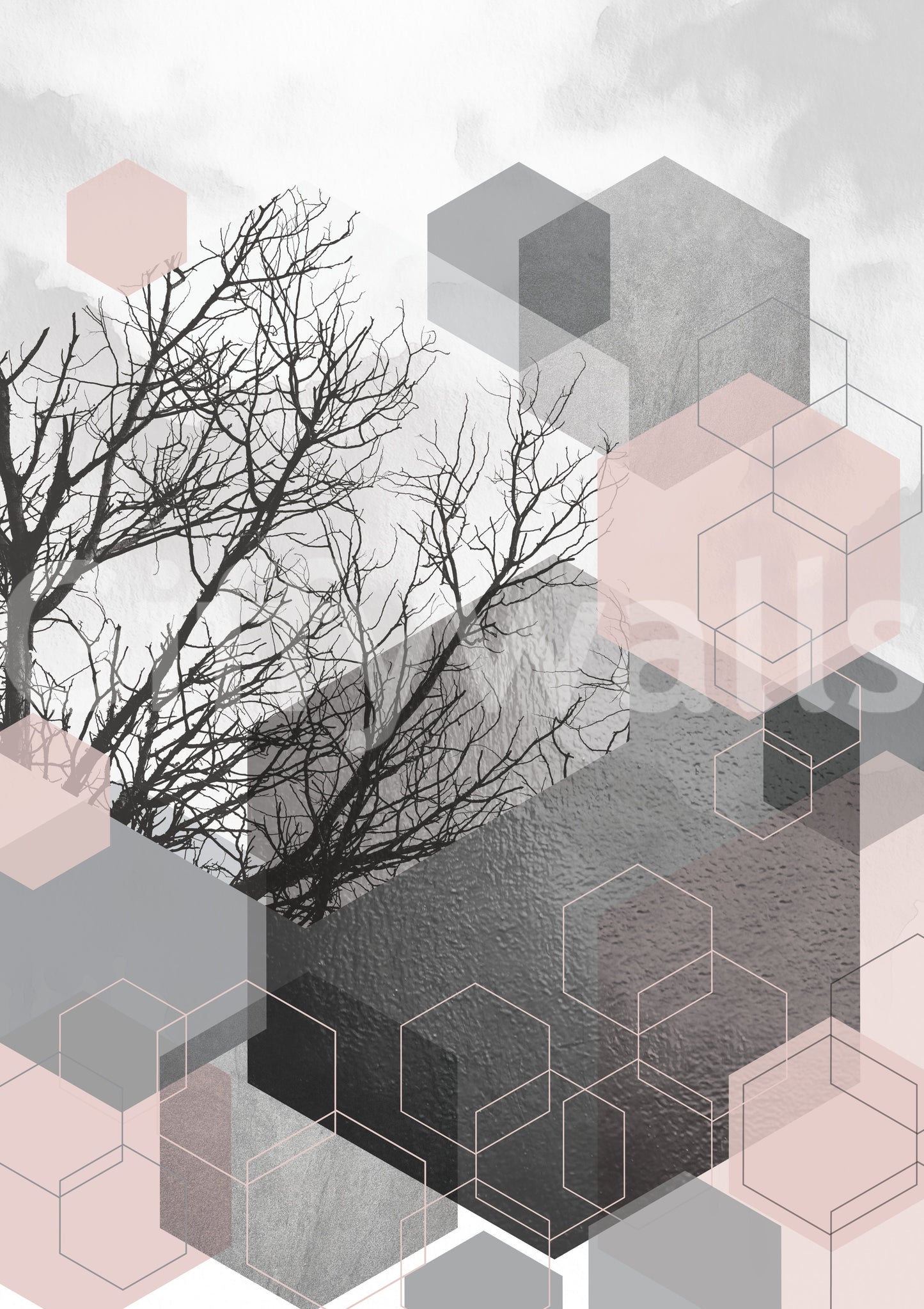 Blush Horizon: Geometric Forest2 Wall Mural