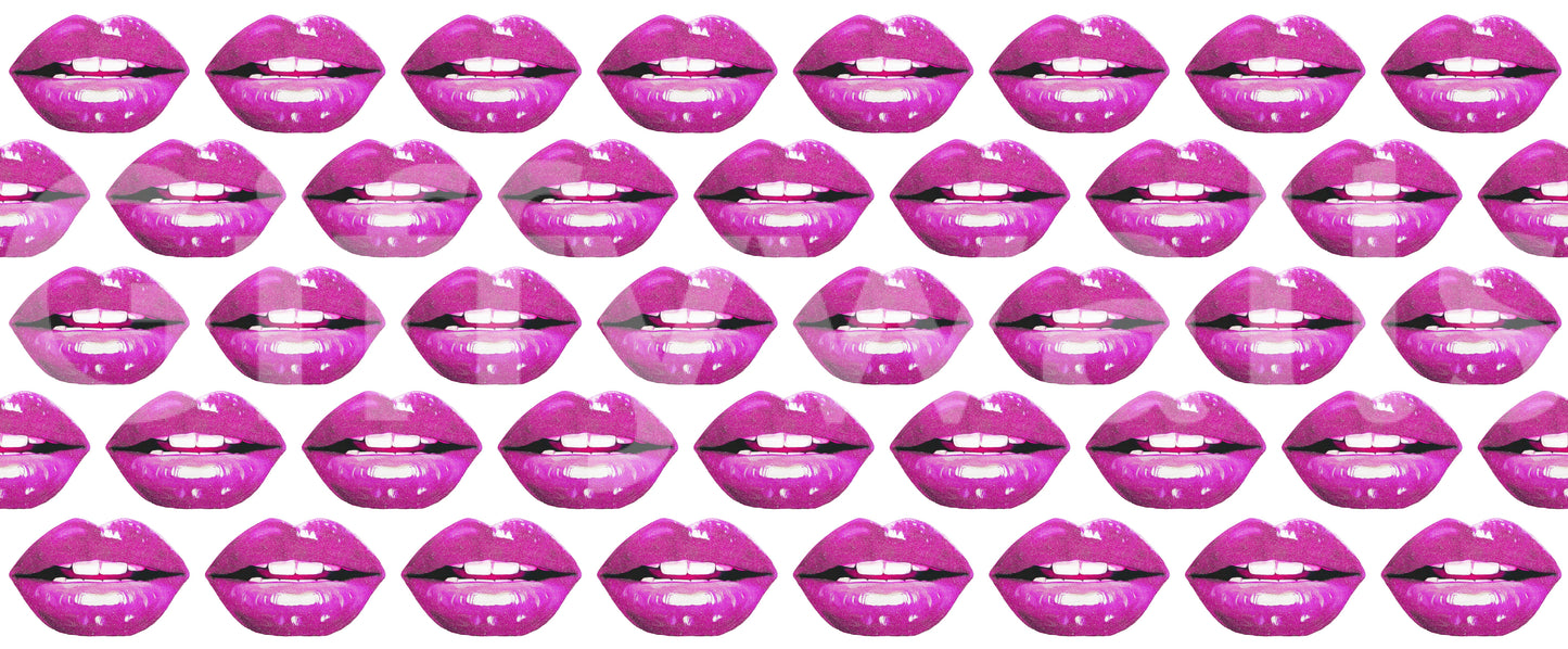 Pink pout pop mural with saturated magenta lips in tight rows.