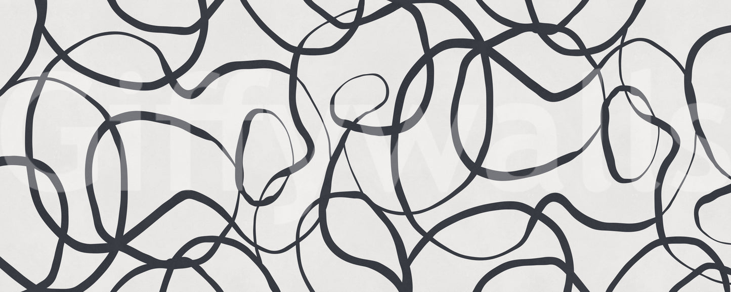 Abstract wall mural with Smooth dark winding trails on white backdrop., GD10297