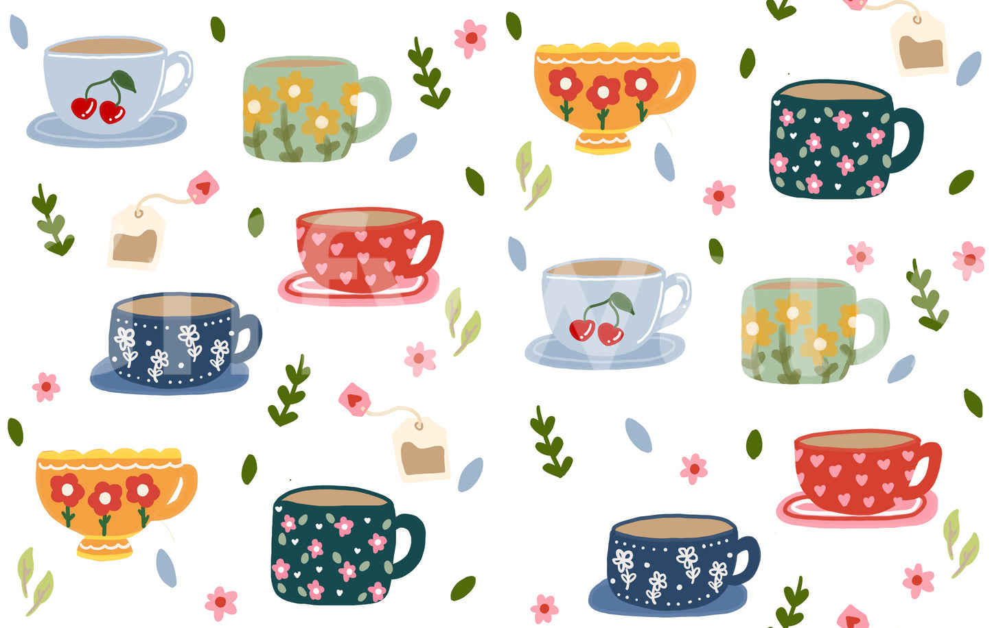 Coffee Cups and Flowers Wallpaper