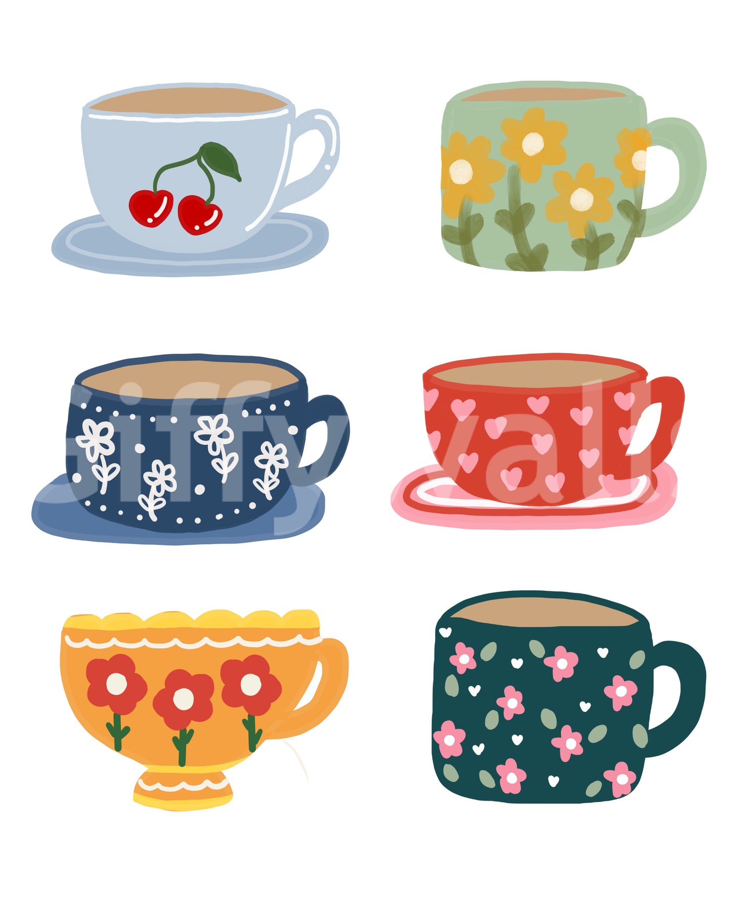 Tea Cups Wall Mural