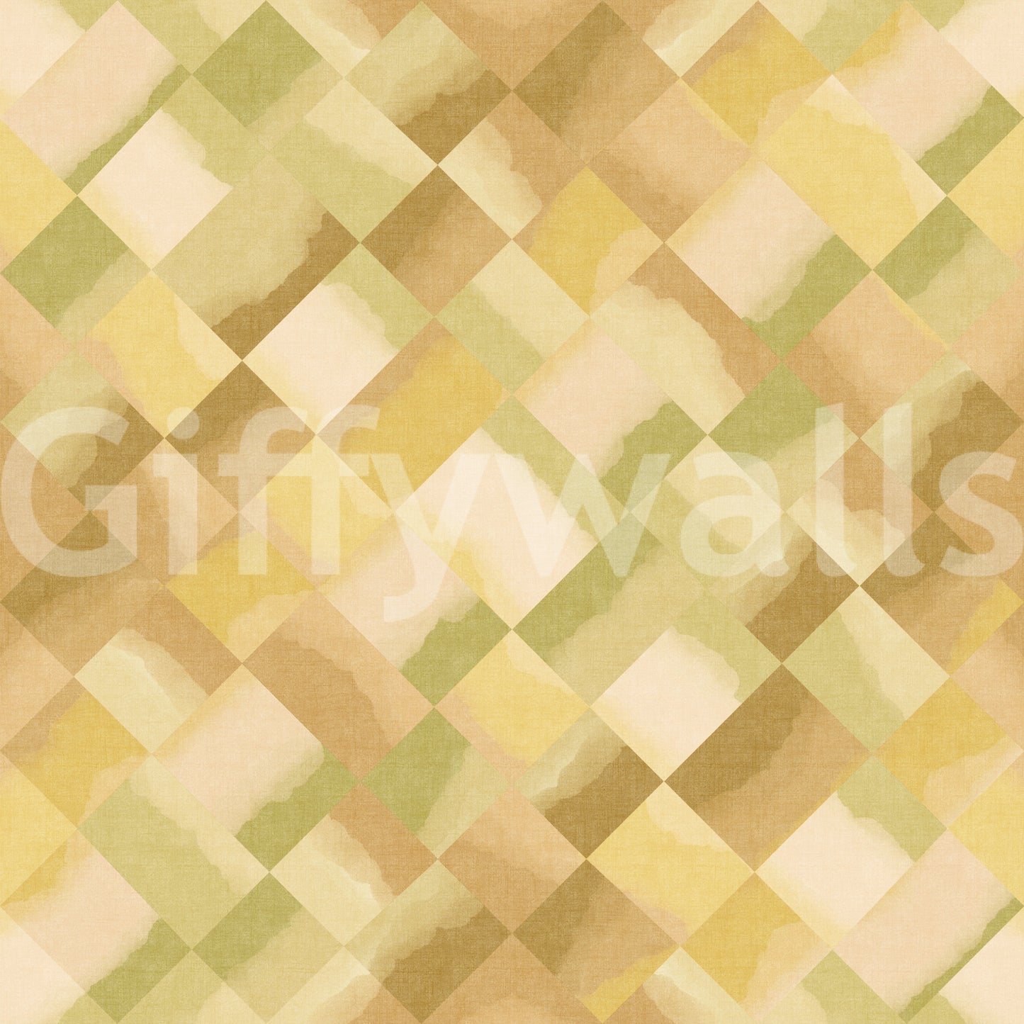 Watercolour diagonal checker wallpaper in olive green mustard yellow and tan tone., GD10405