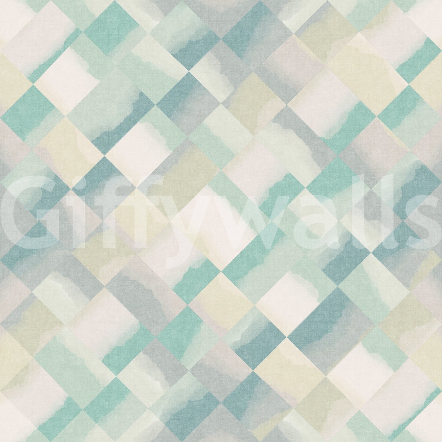 Watercolour diagonal checker wallpaper in teal seafoam slate blue and lavender., GD10409