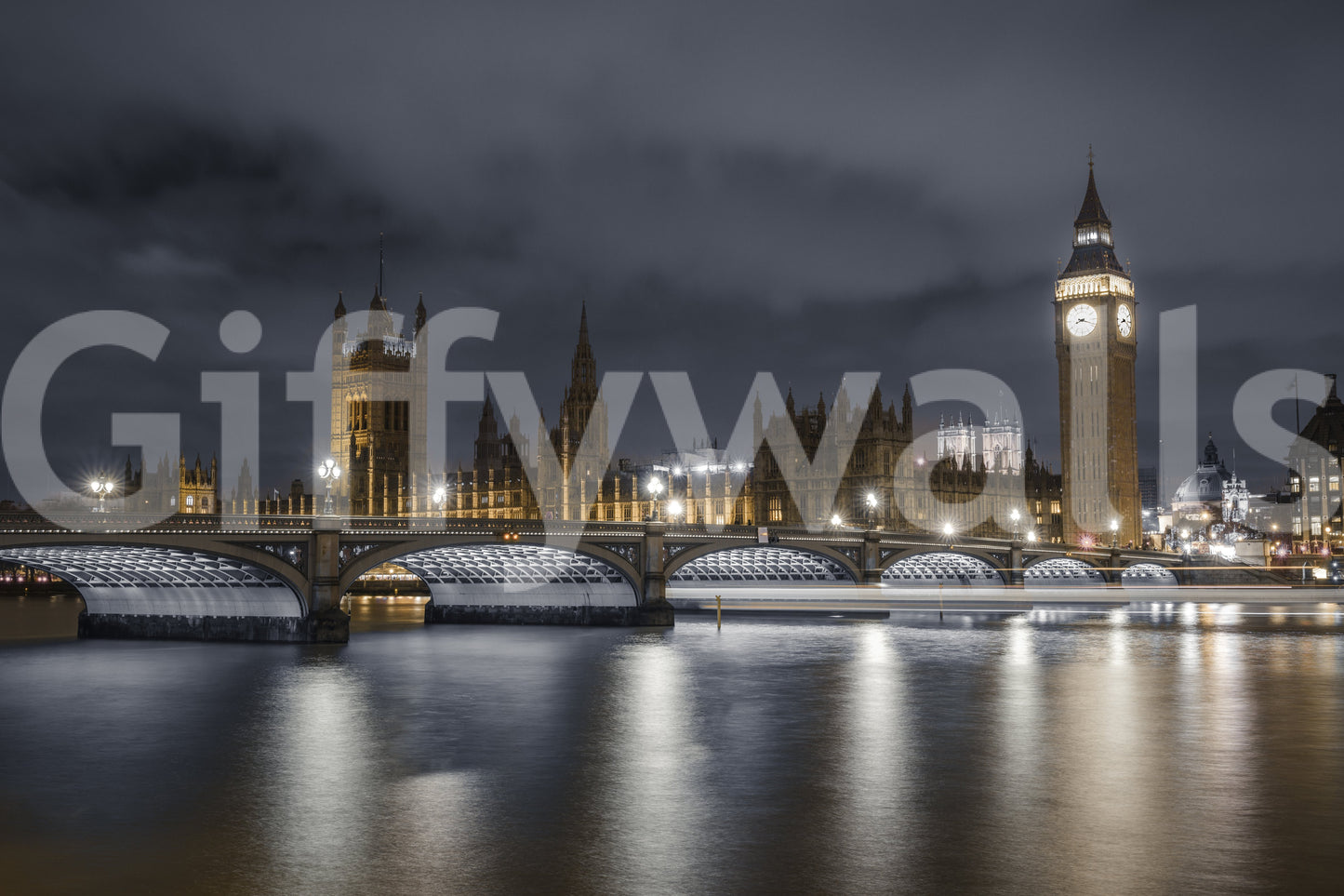 London's illuminated majesty wall mural base with dark grey and gold tones., GD10460