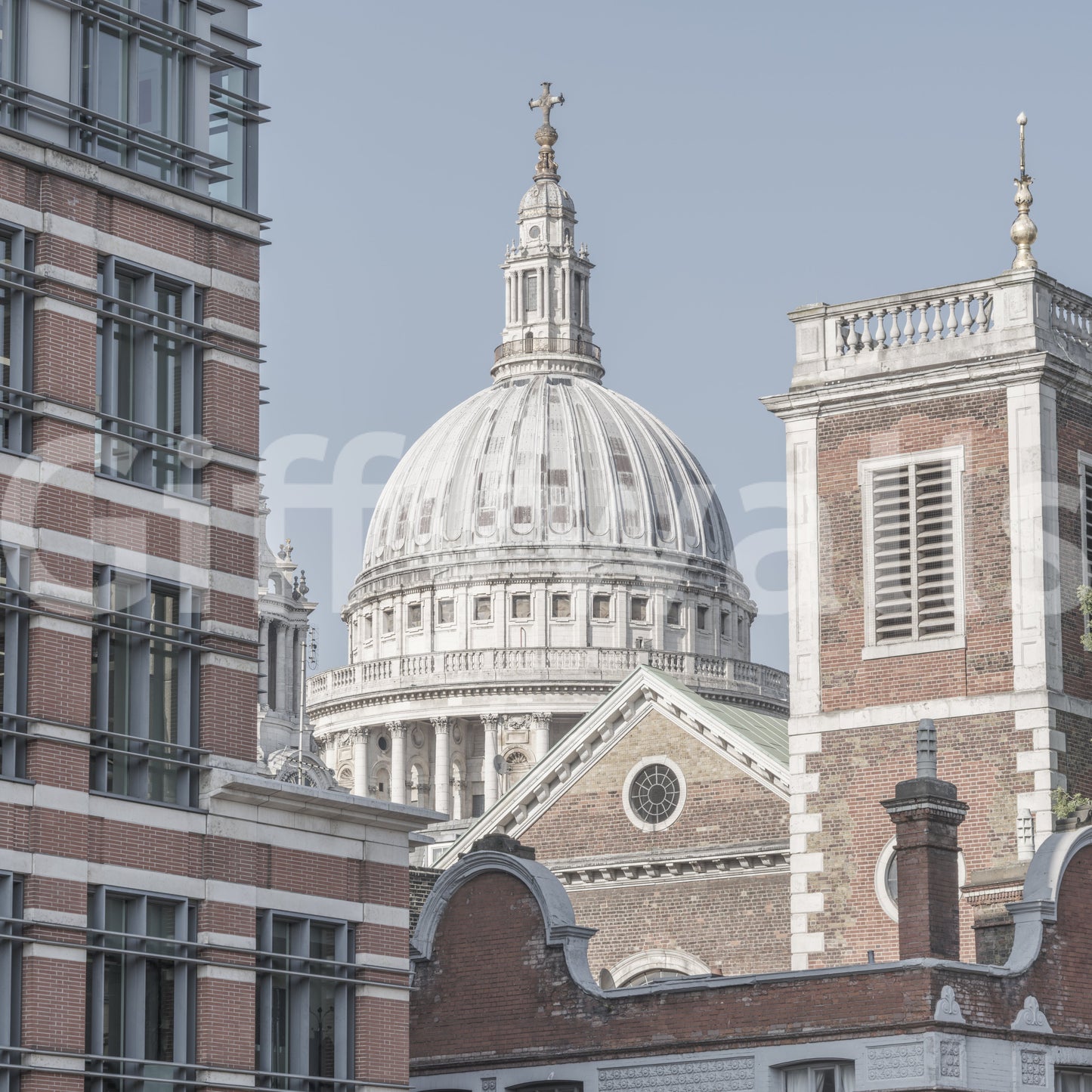 London's Majestic Dome wall mural showing cathedral dome and brick facades., GD10464
