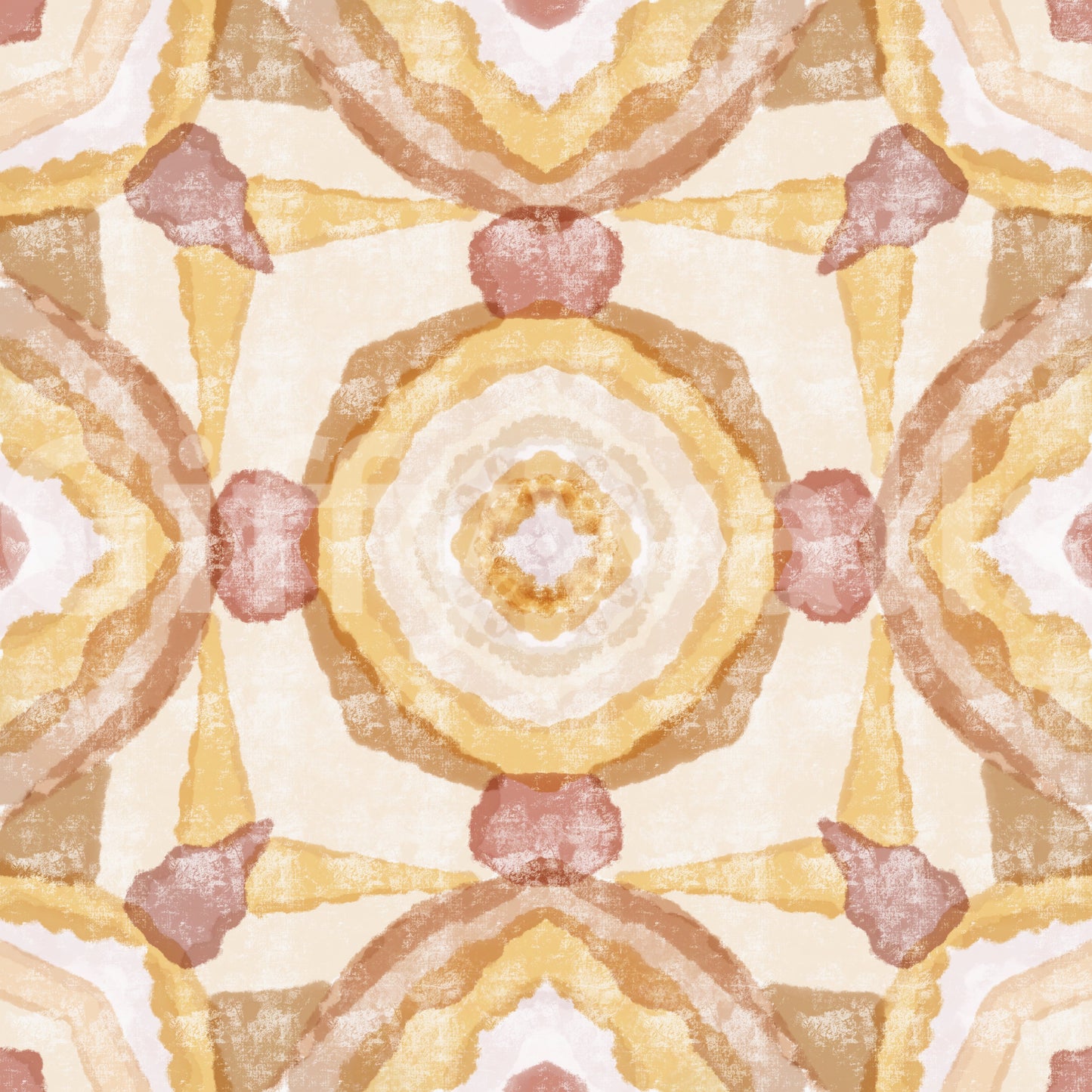 Watercolour mandala wallpaper with kaleidoscope pattern in golden amber tone., GD10536