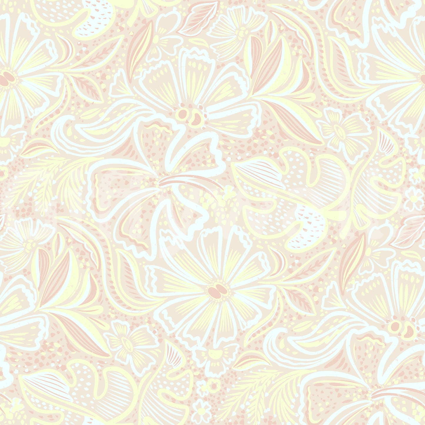 Whimsical floral texture wallpaper with soft rose and cream tones., GD10540