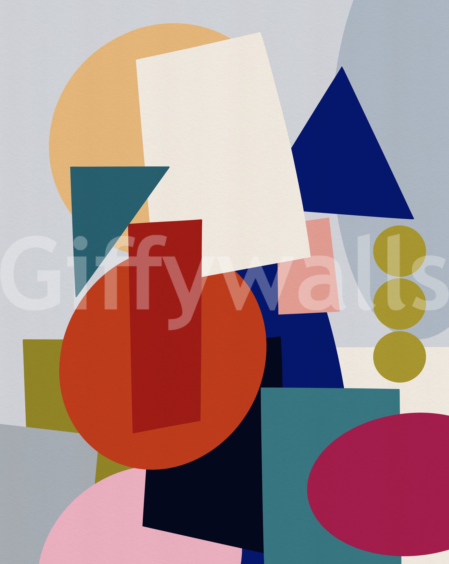 Abstract colour block wall mural featuring bold circles and triangles., GD10551