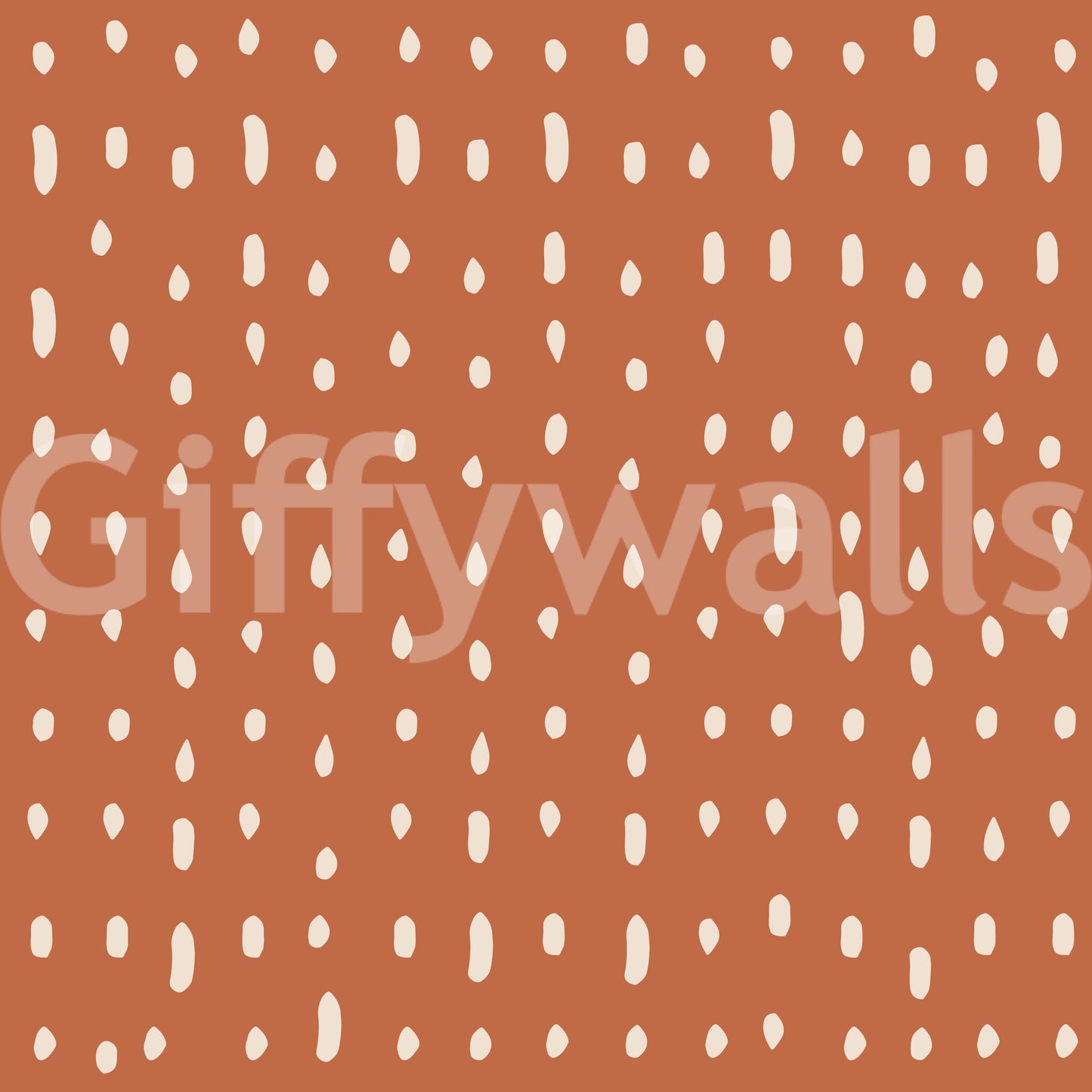 Cream seed-shaped dotted pattern on warm terracotta mid century wall mural., GD10573