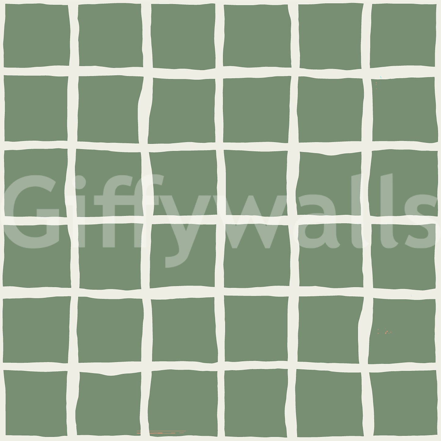 Sage green wavy grid wallpaper with white irregular lines.