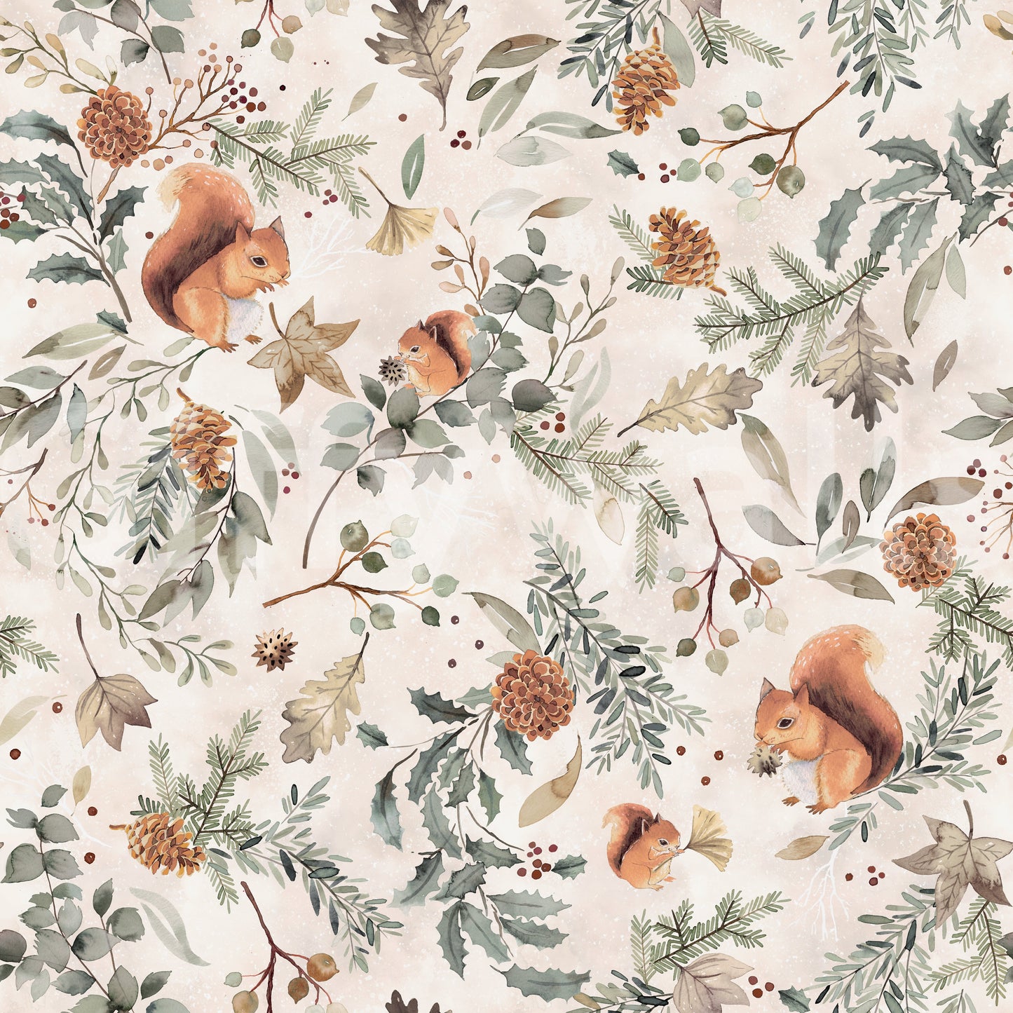Cozy Woodland Squirrels & Pinecones Wallpaper Wallpaper