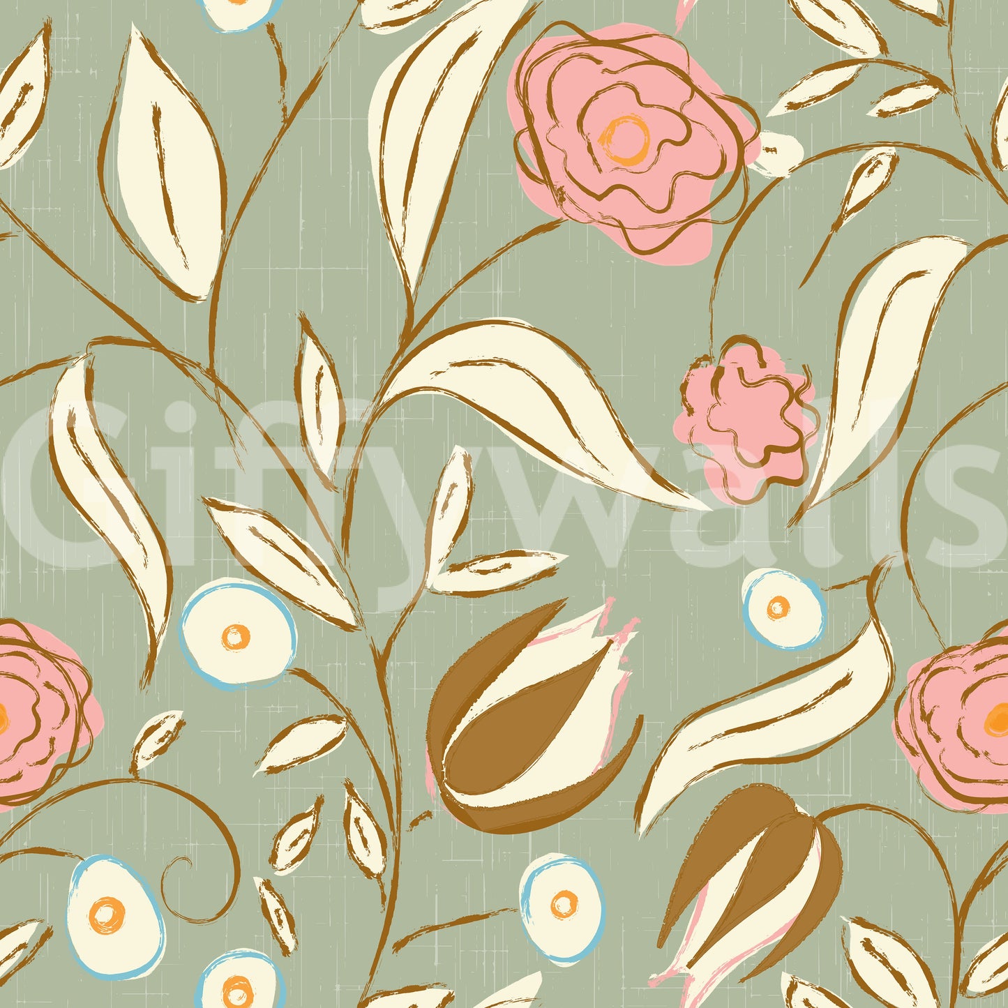 Sage Green Chintz Floral Wallpaper Vintage Botanical Wallpaper
