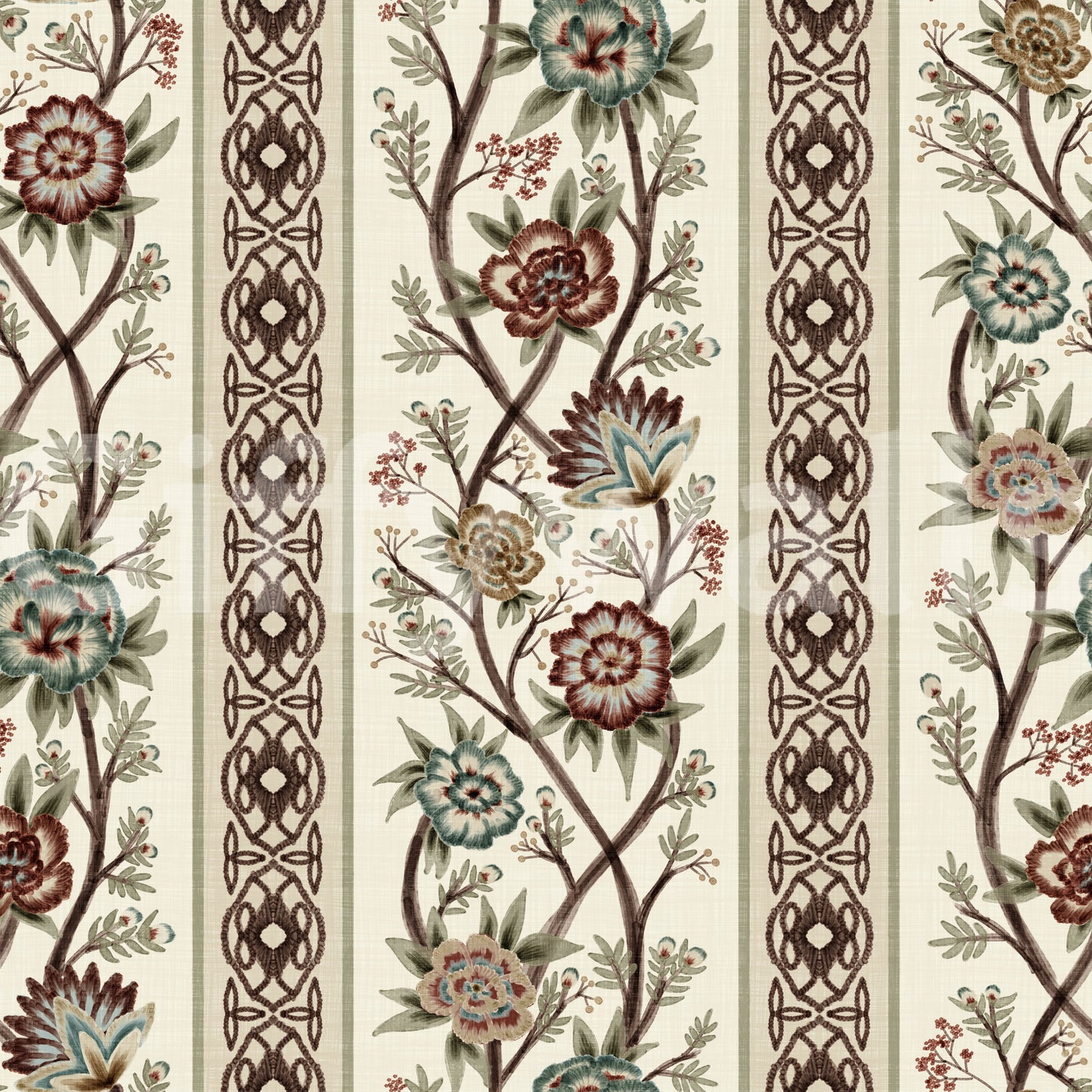 Trailing Chintz Vintage Heirloom Stripes Bright Wallpaper