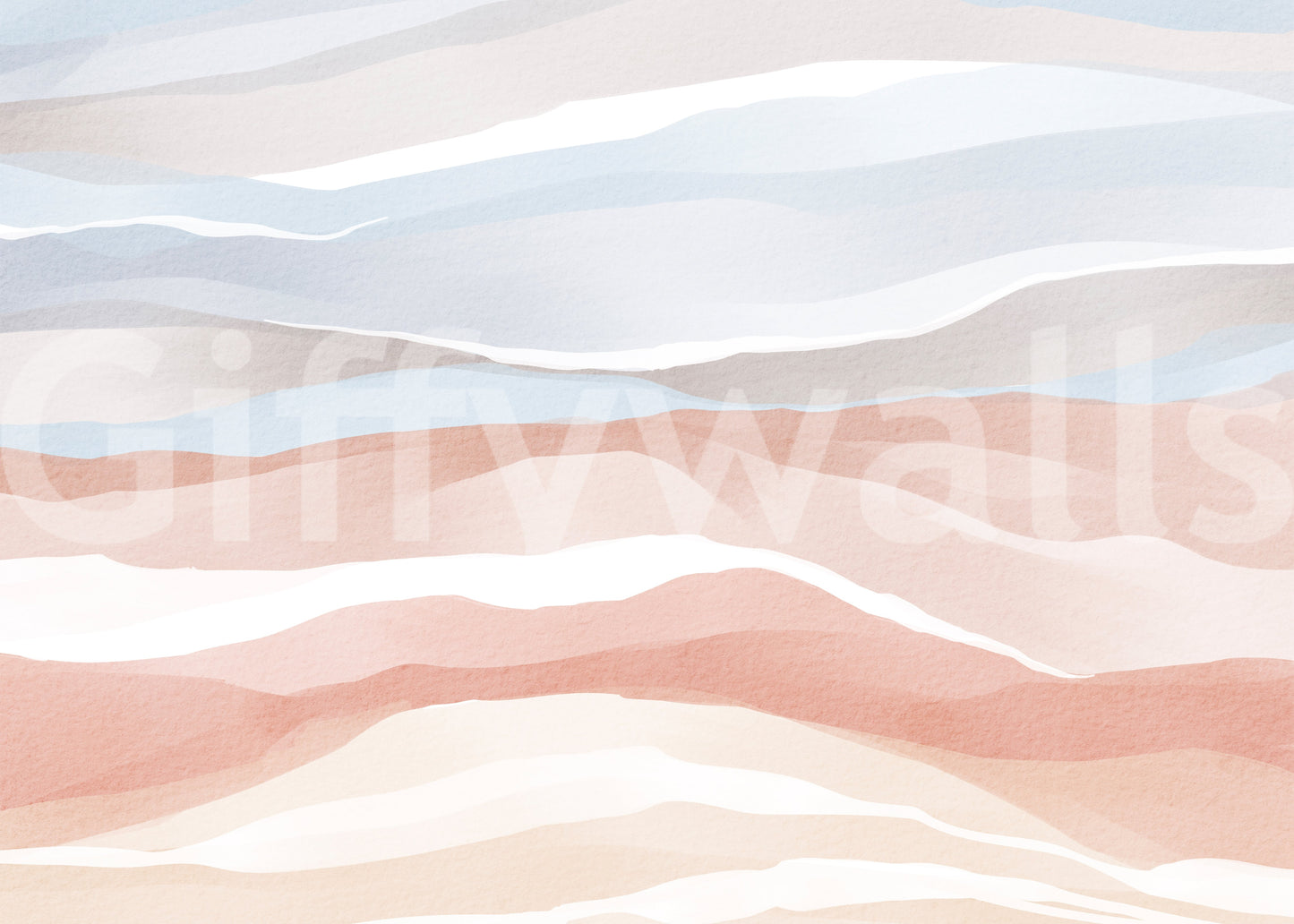 Terracotta and Pastel Blue Watercolor Dunes Wallpaper Wall Mural