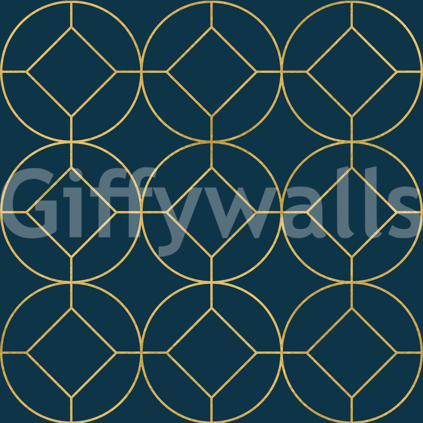 Art Deco navy and gold geometric wallpaper with circle and diamond pattern., GD10643