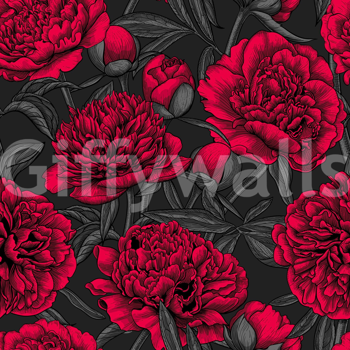 Midnight Crimson Peony Dark Floral Wallpaper Wallpaper