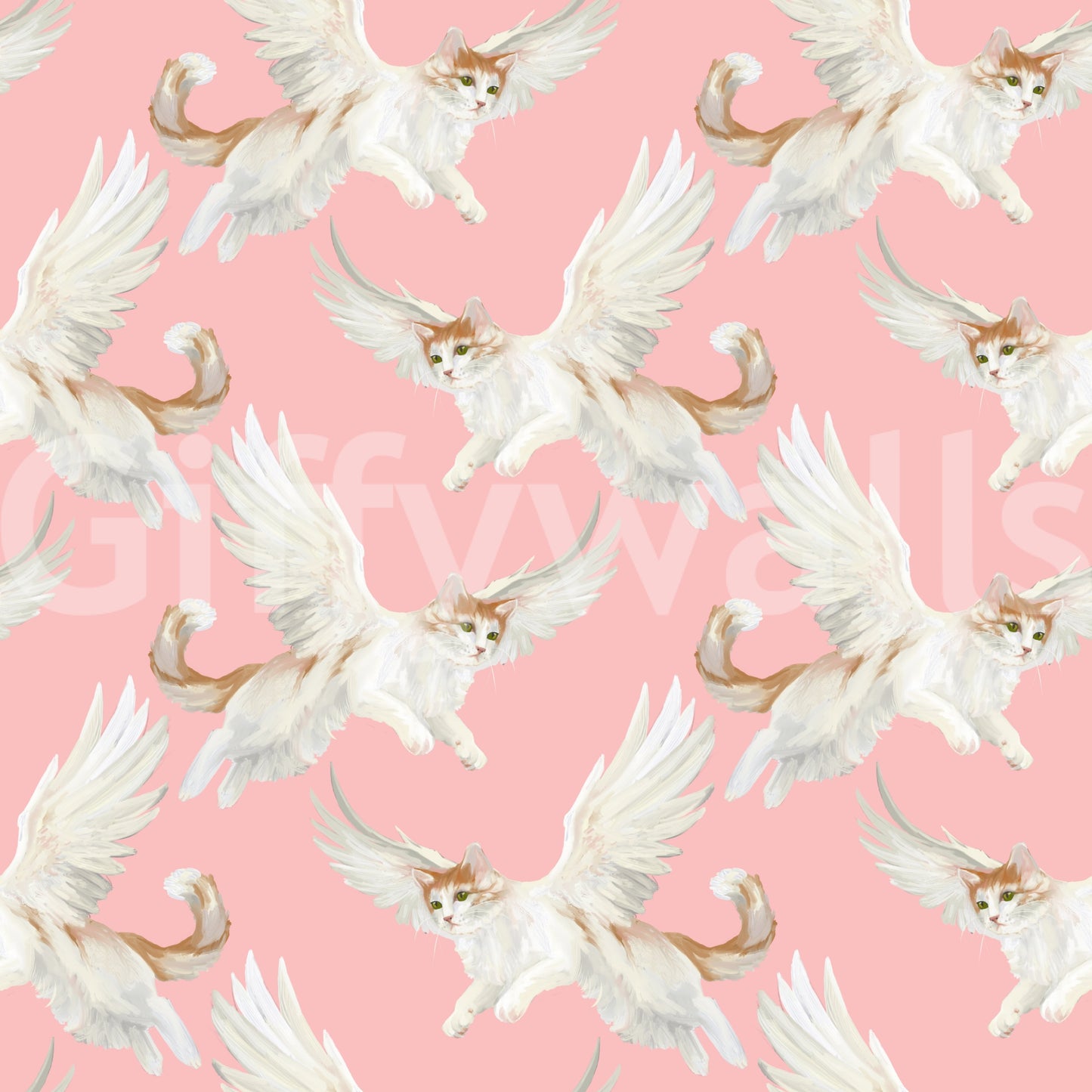 Celestial Flying Felines Pink Wallpaper