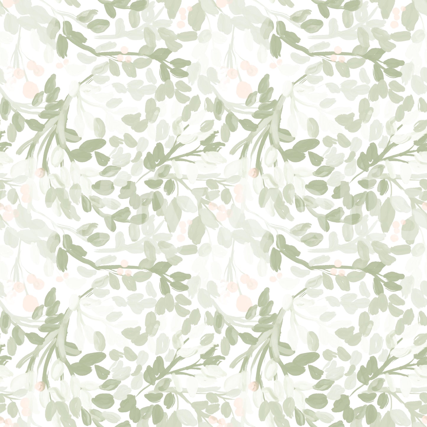 Whispering Sage Leaves & Blush Berries Wallpaper