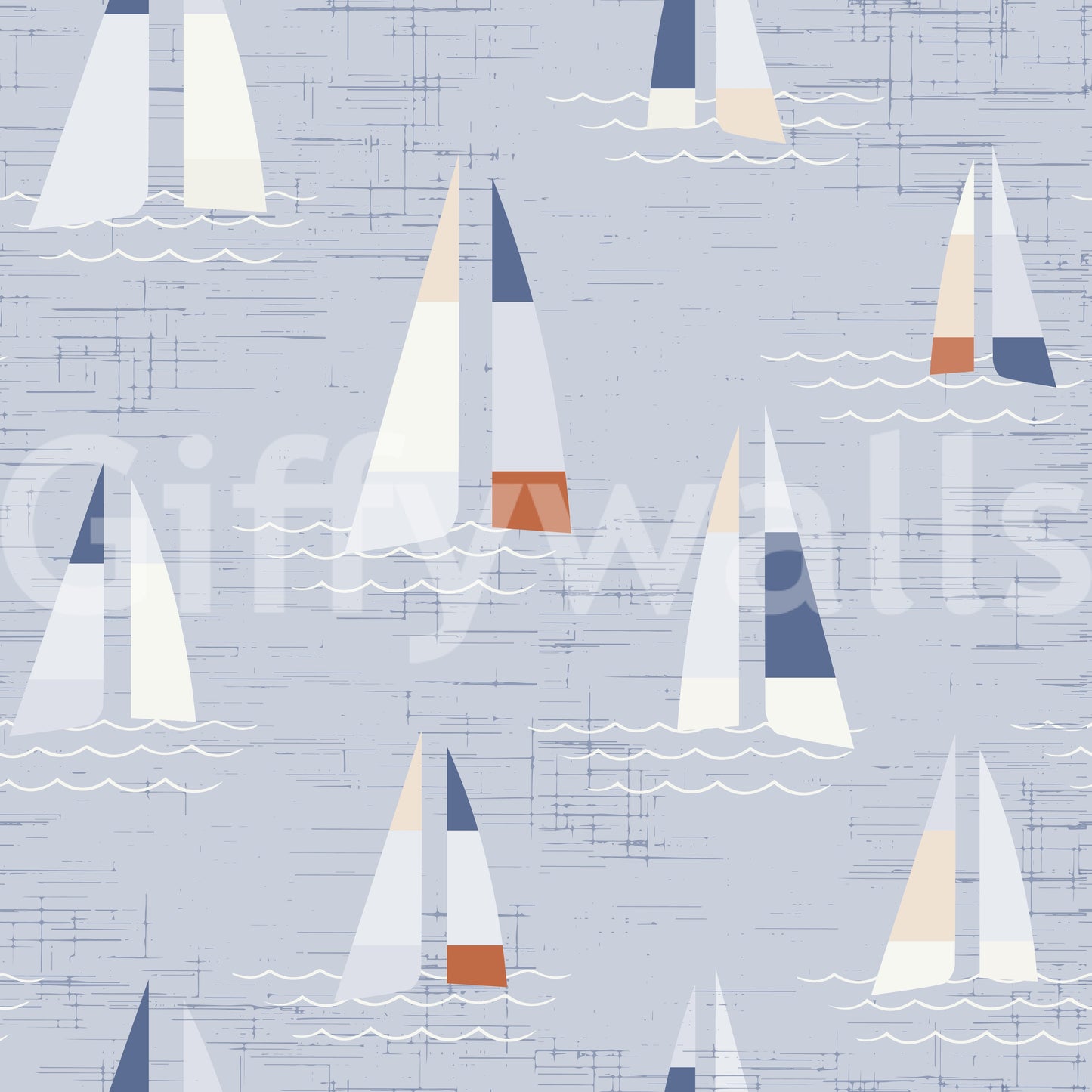 Coastal Blue Mid Century Sailboats Wallpaper Wallpaper