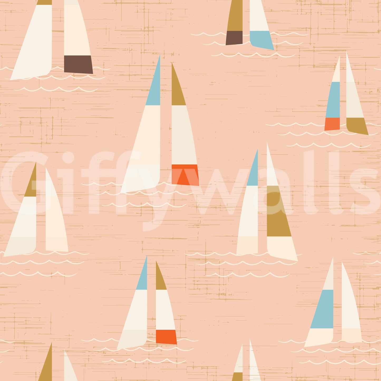 Peach Mid Century Sailboats Wallpaper Wallpaper