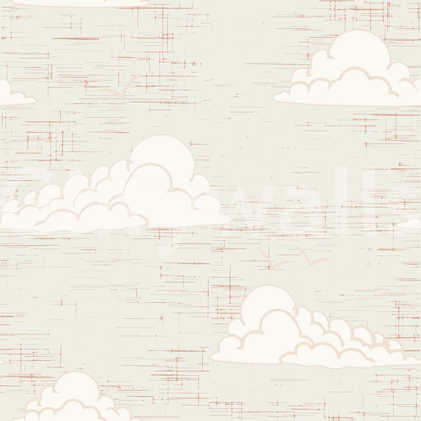 Cream Mid Century Cloud Sky Wallpaper