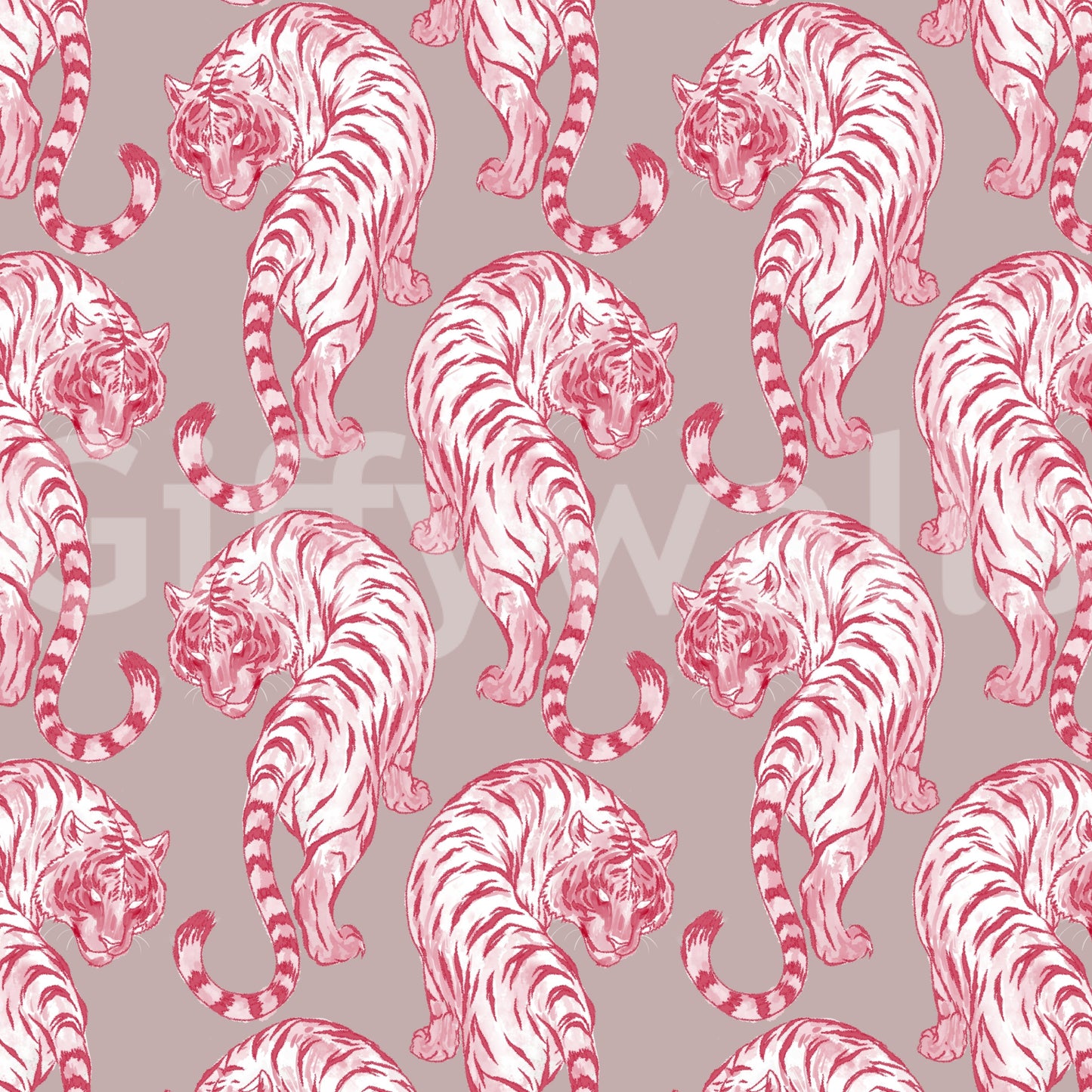 Pink Chinoiserie Tiger Pattern Wallpaper Wallpaper