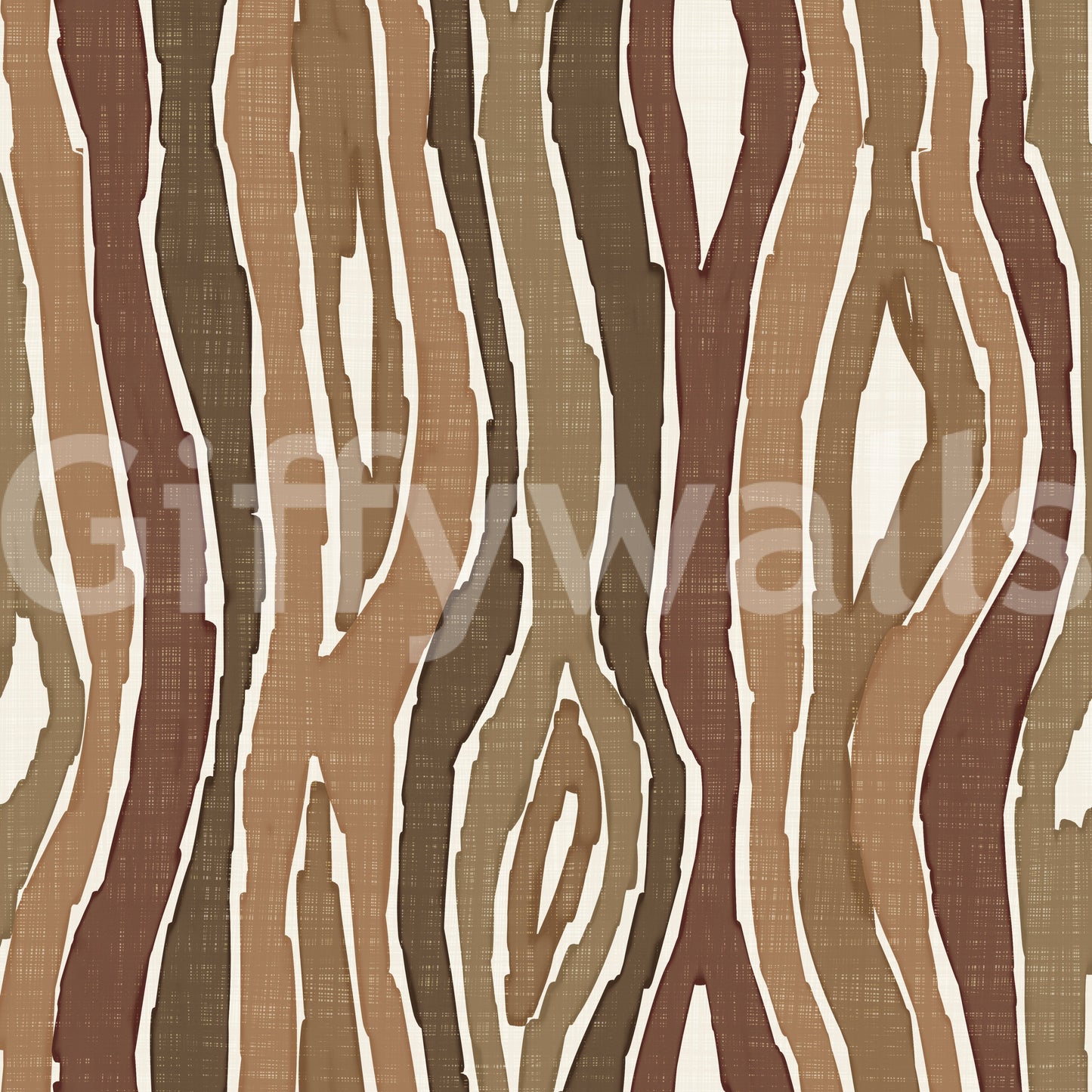 Organic Wavy Woodgrain Vertical Stripes - Earthy Bark Wallpaper