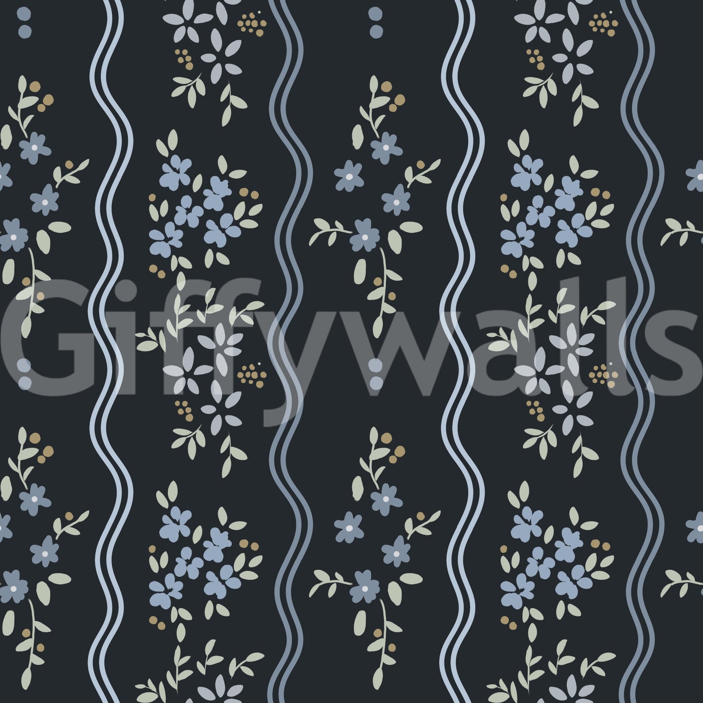 Midnight Meadow Wavy Floral Wallpaper Wallpaper