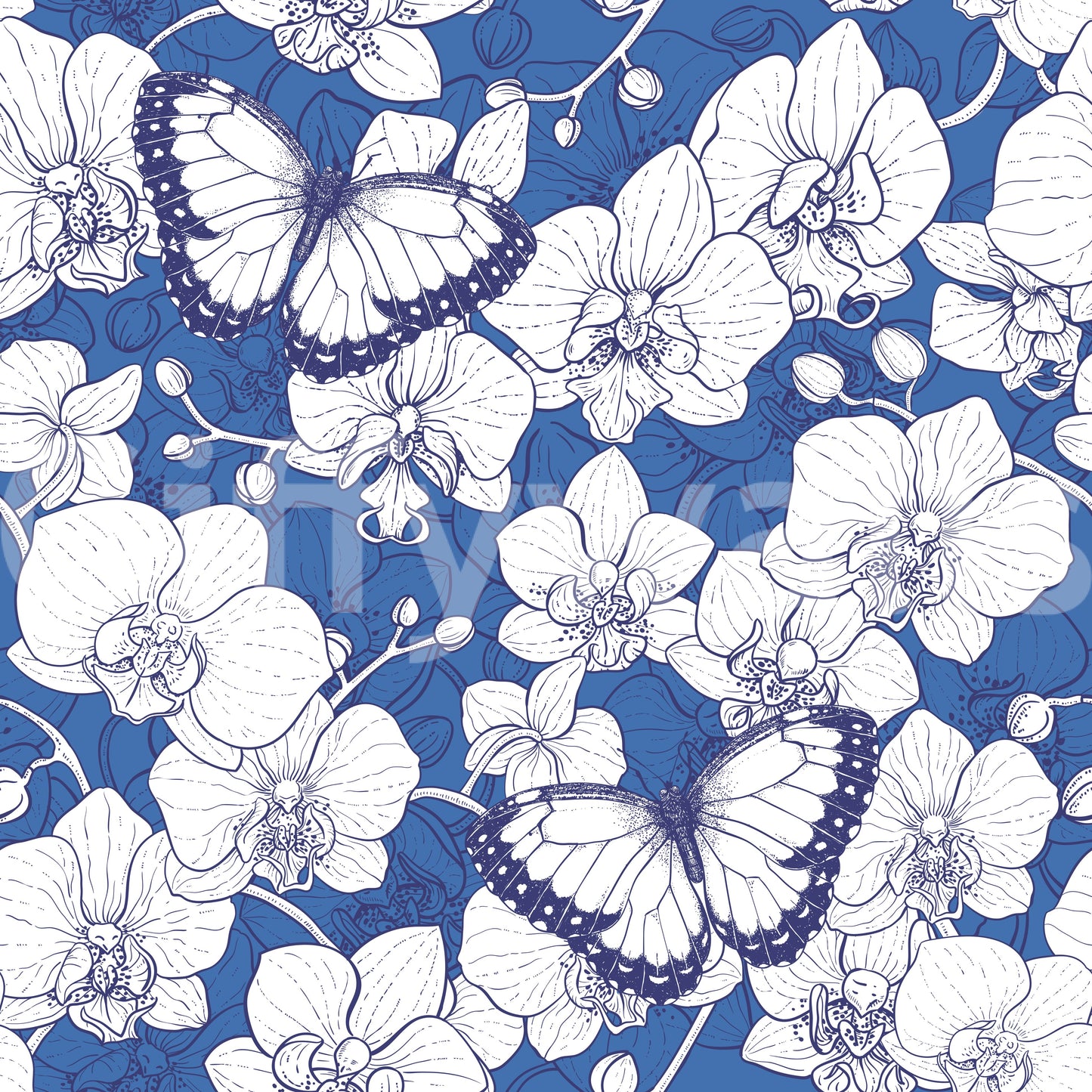Botanical Orchid Garden with Butterflies Wallpaper