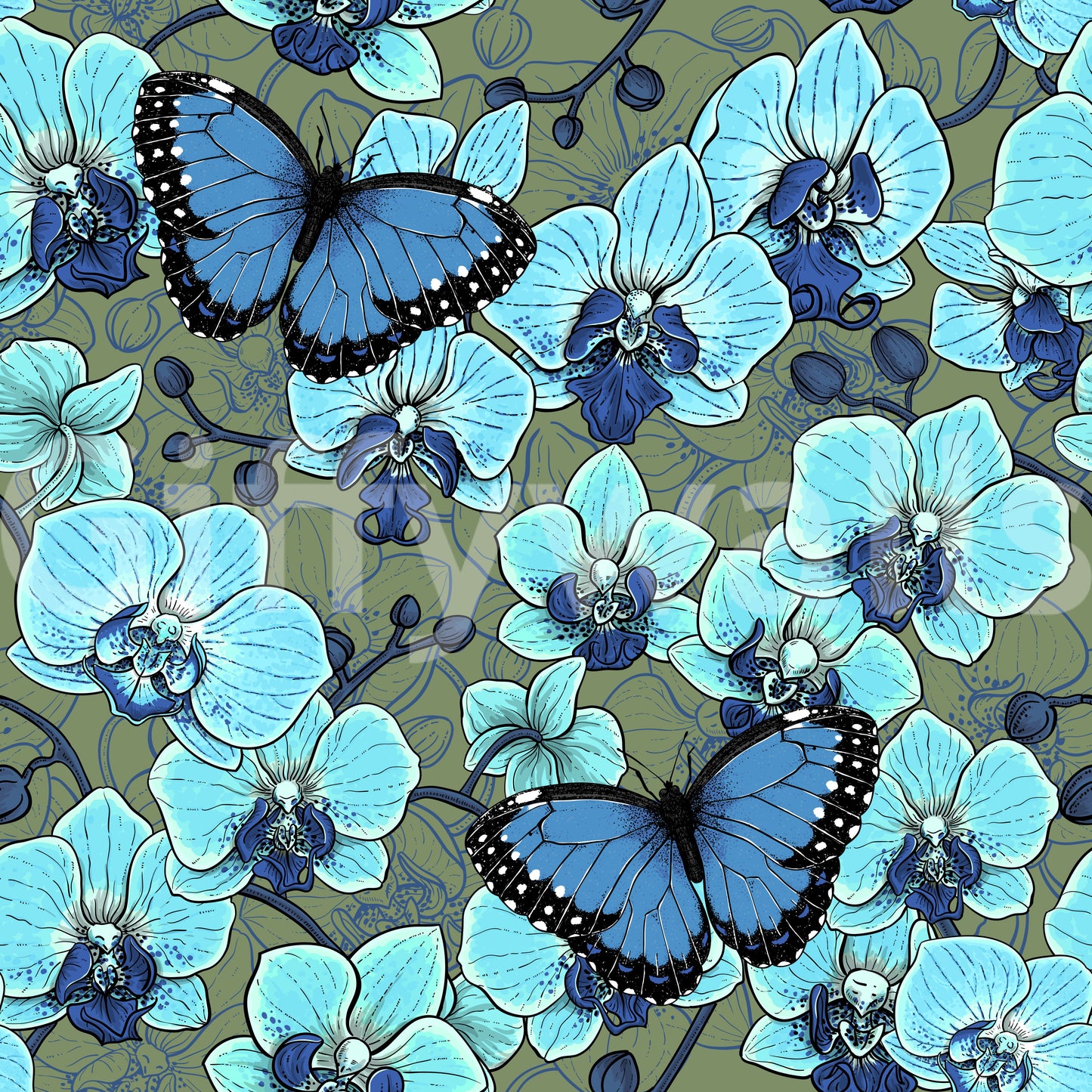 Botanical Orchid Garden with Butterflies 4 Wallpaper