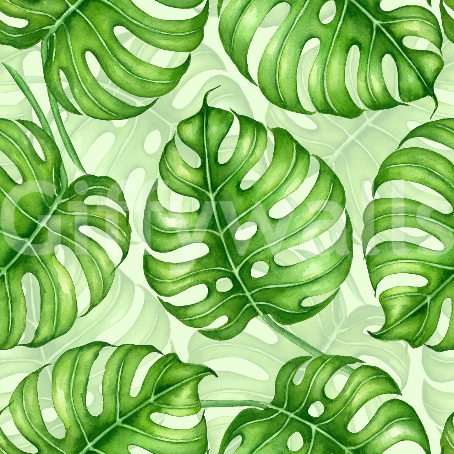 Monstera watercolor in green Wallpaper