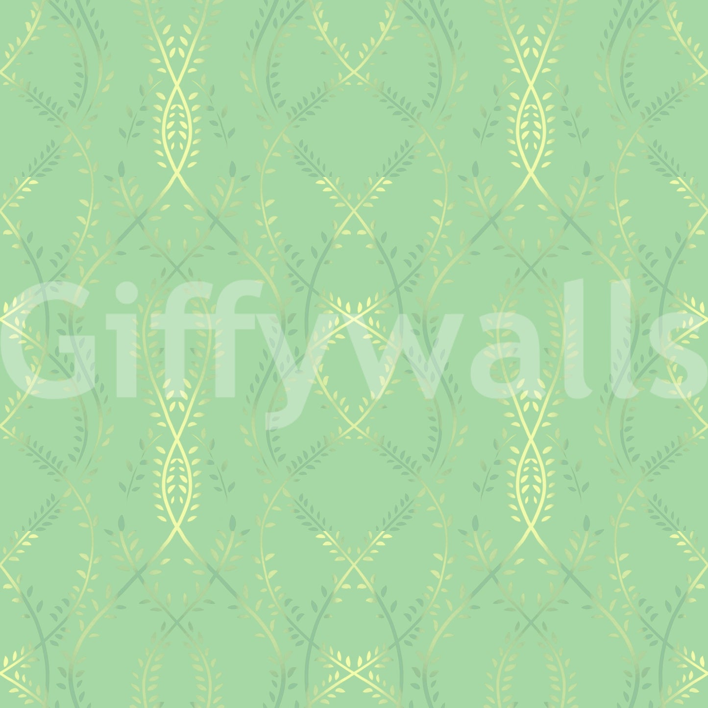 Sage and Gold Whispering Vines Trellis Wallpaper