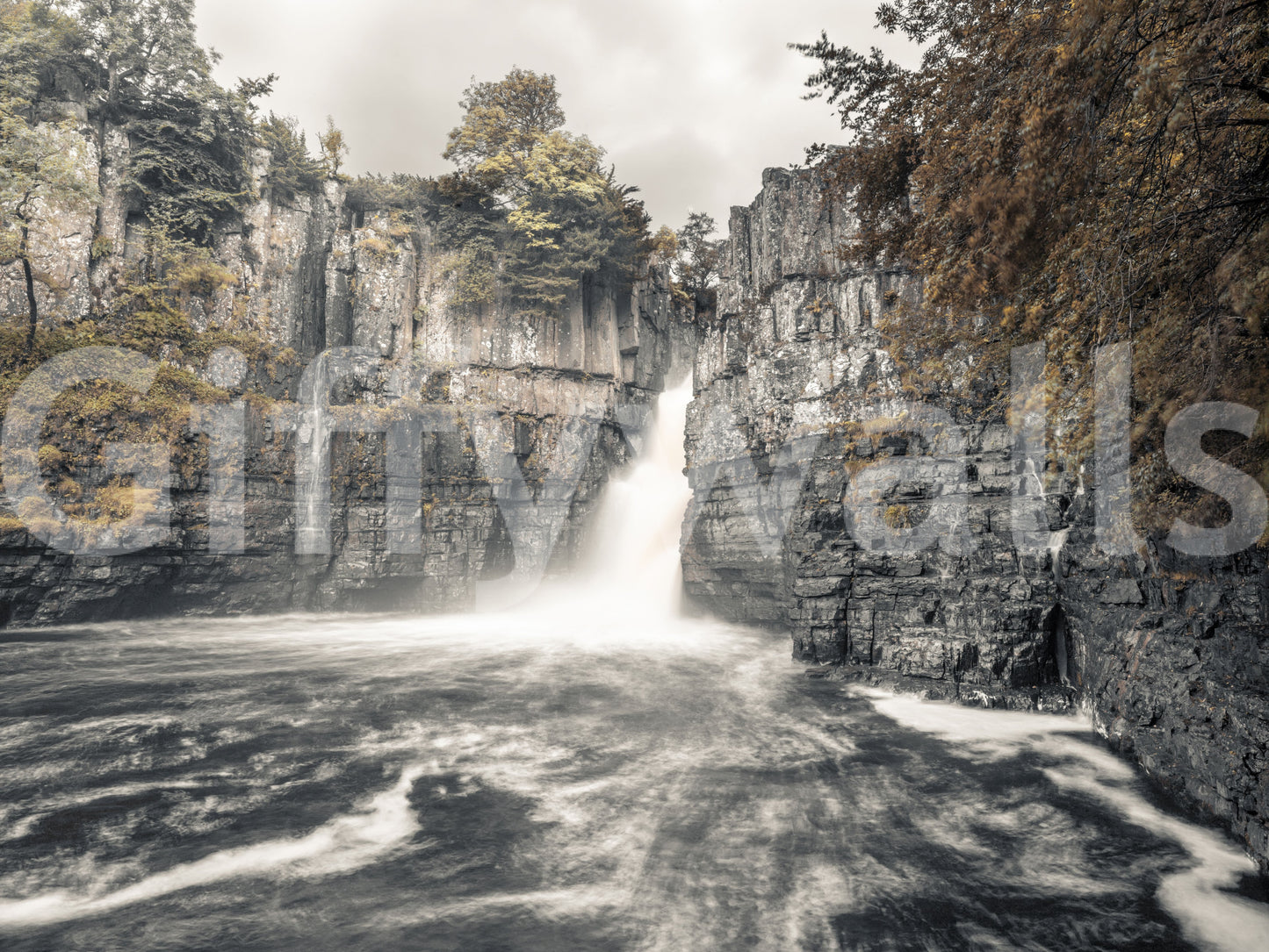 Misty Falls and Rocky Cliffside Wall Mural