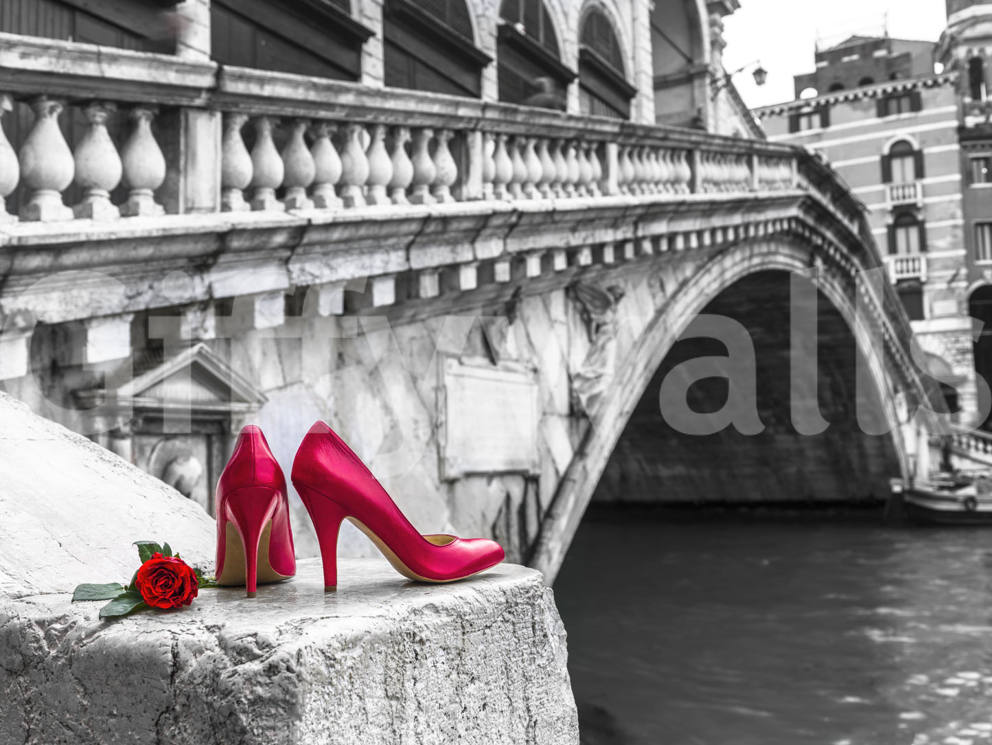 Red Stilettos and Rose on the Rialto Bridge Wall Mural