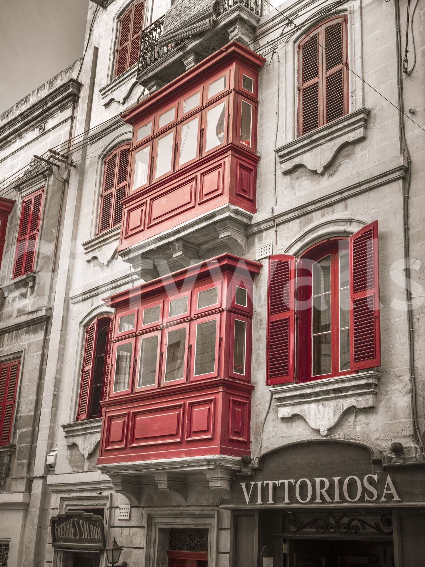 Crimson Maltese Balconies of Vittoriosa Wall Mural