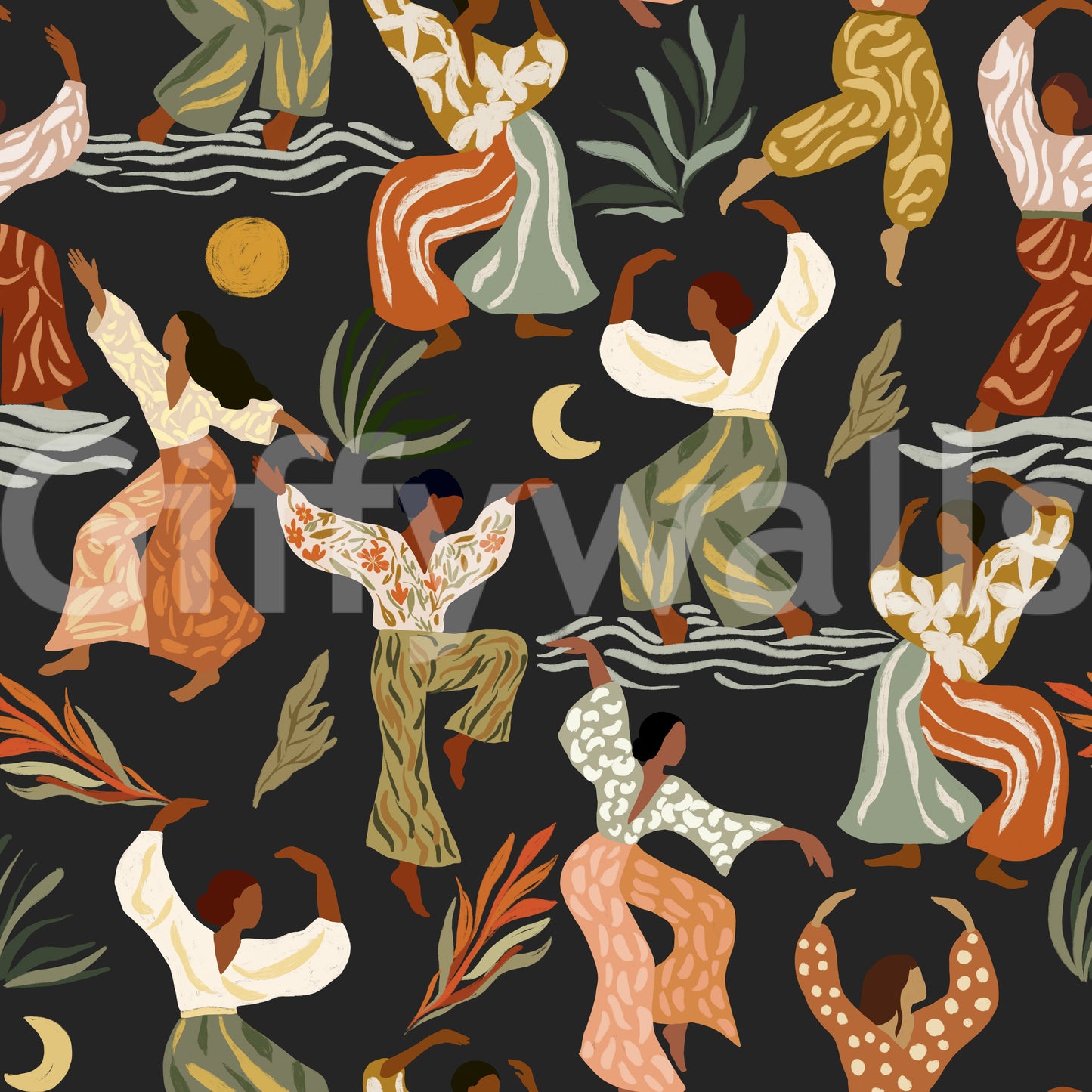 Earthy Boho Rhythms under Sun and Moon Wall Mural