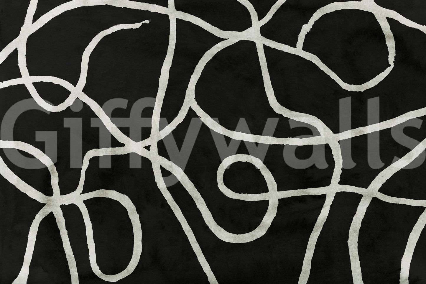 Minimalist Organic Ink Lines on Charcoal Wall Mural
