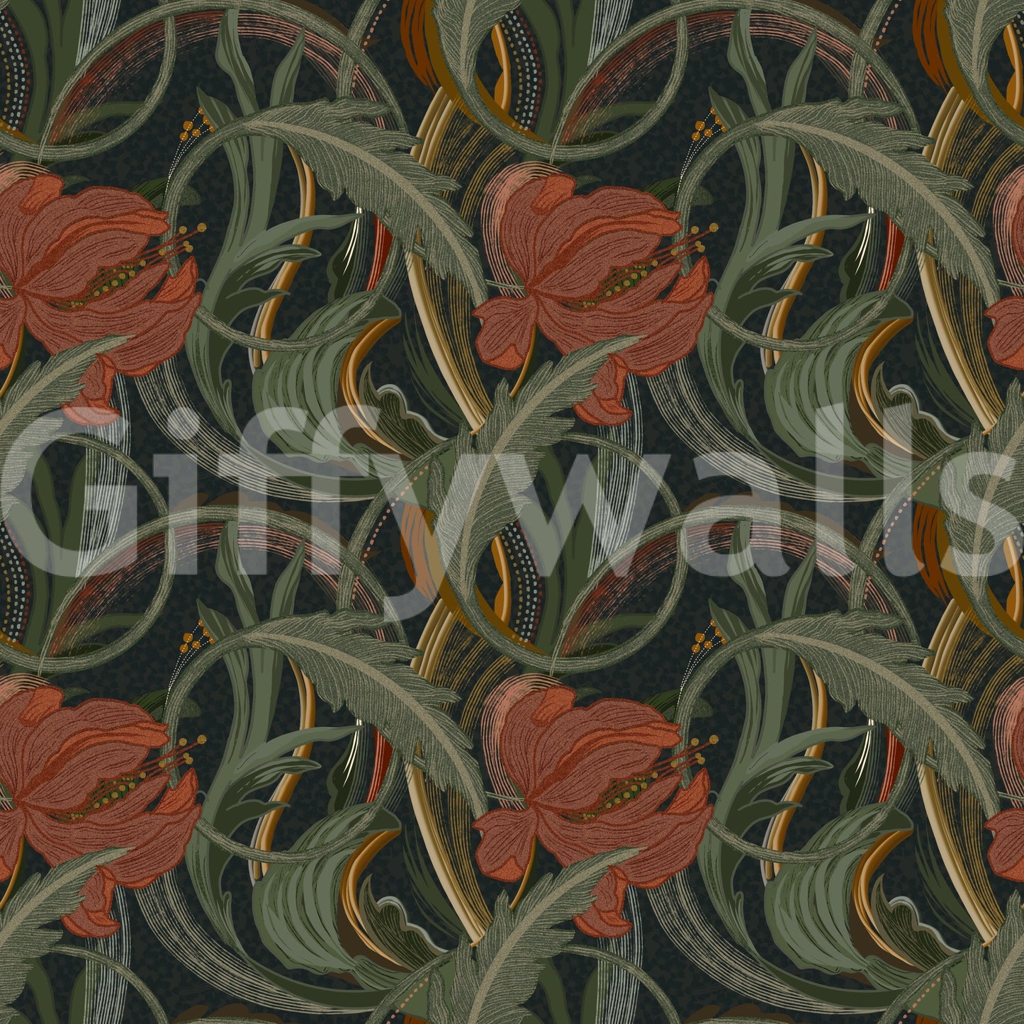 Midnight Garden Art Nouveau Bloom Wallpaper