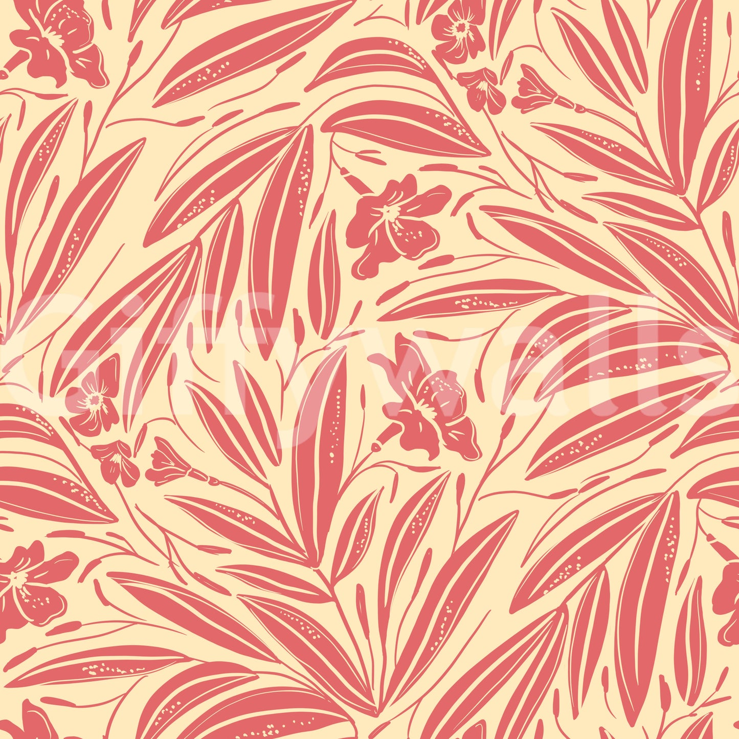 Coral Bloom Botanical Illustration Wallpaper