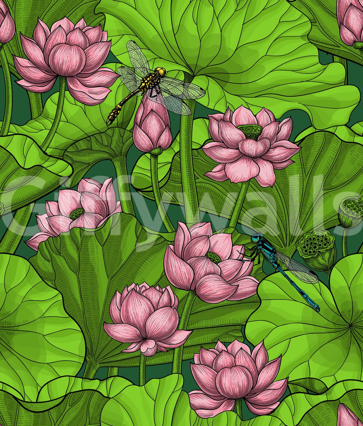Zen Lotus Pond with Dragonflies Wallpaper