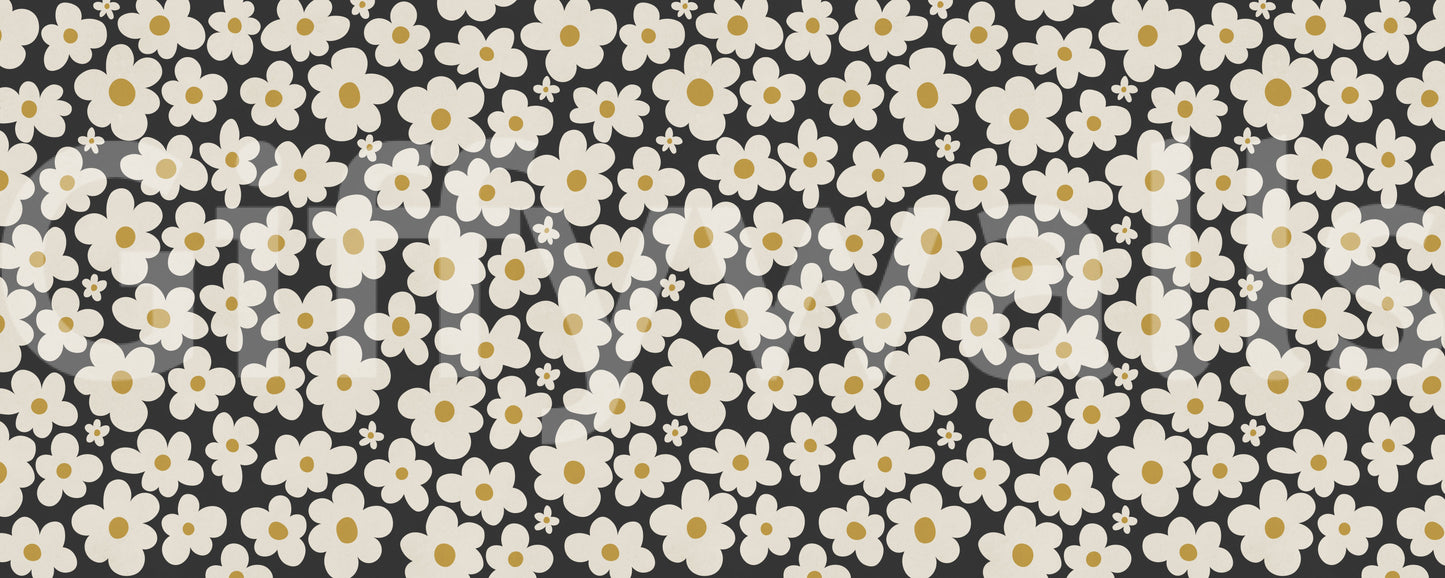 Retro Floral Bloom Pattern Wall Mural