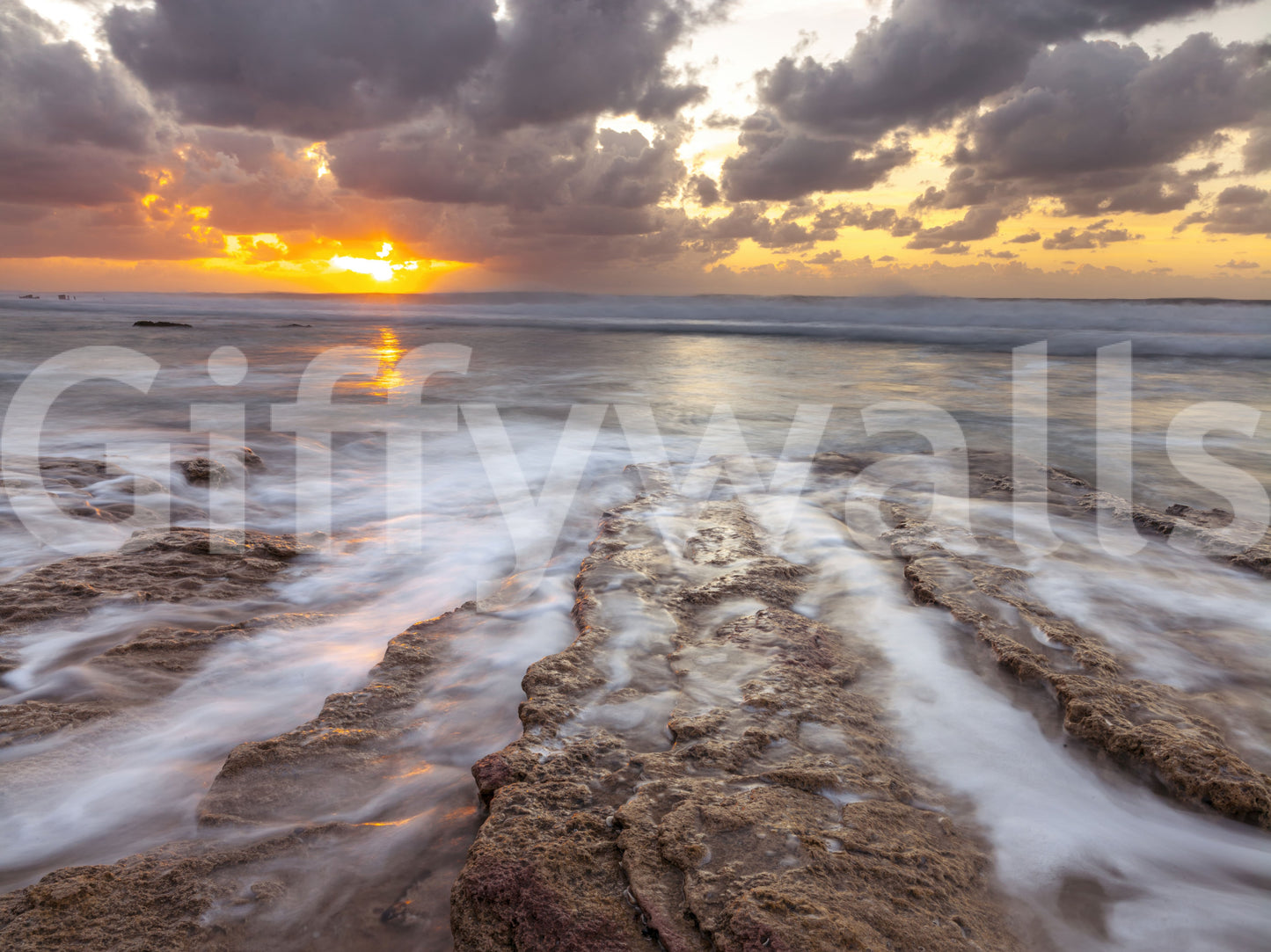 Golden Ocean Sunset Horizon Wall Mural